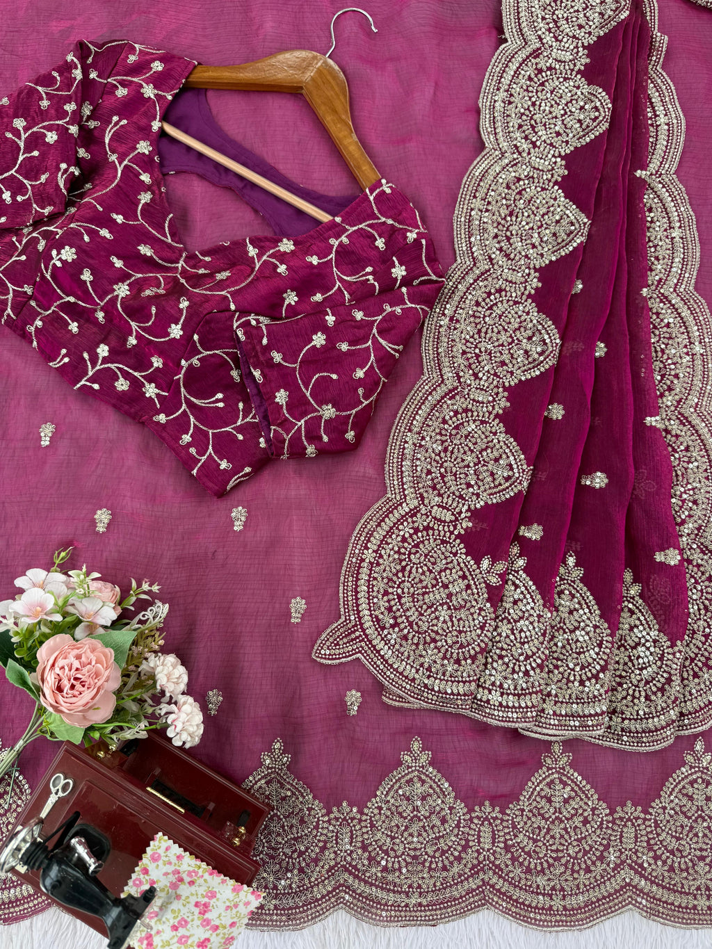 Fendi Chiffon Designer Saree with Thread & Sequin Embroidery