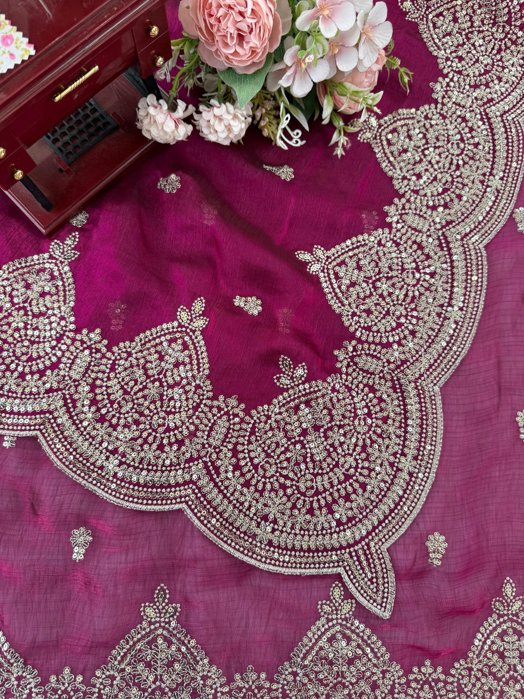 Fendi Chiffon Designer Saree with Thread & Sequin Embroidery