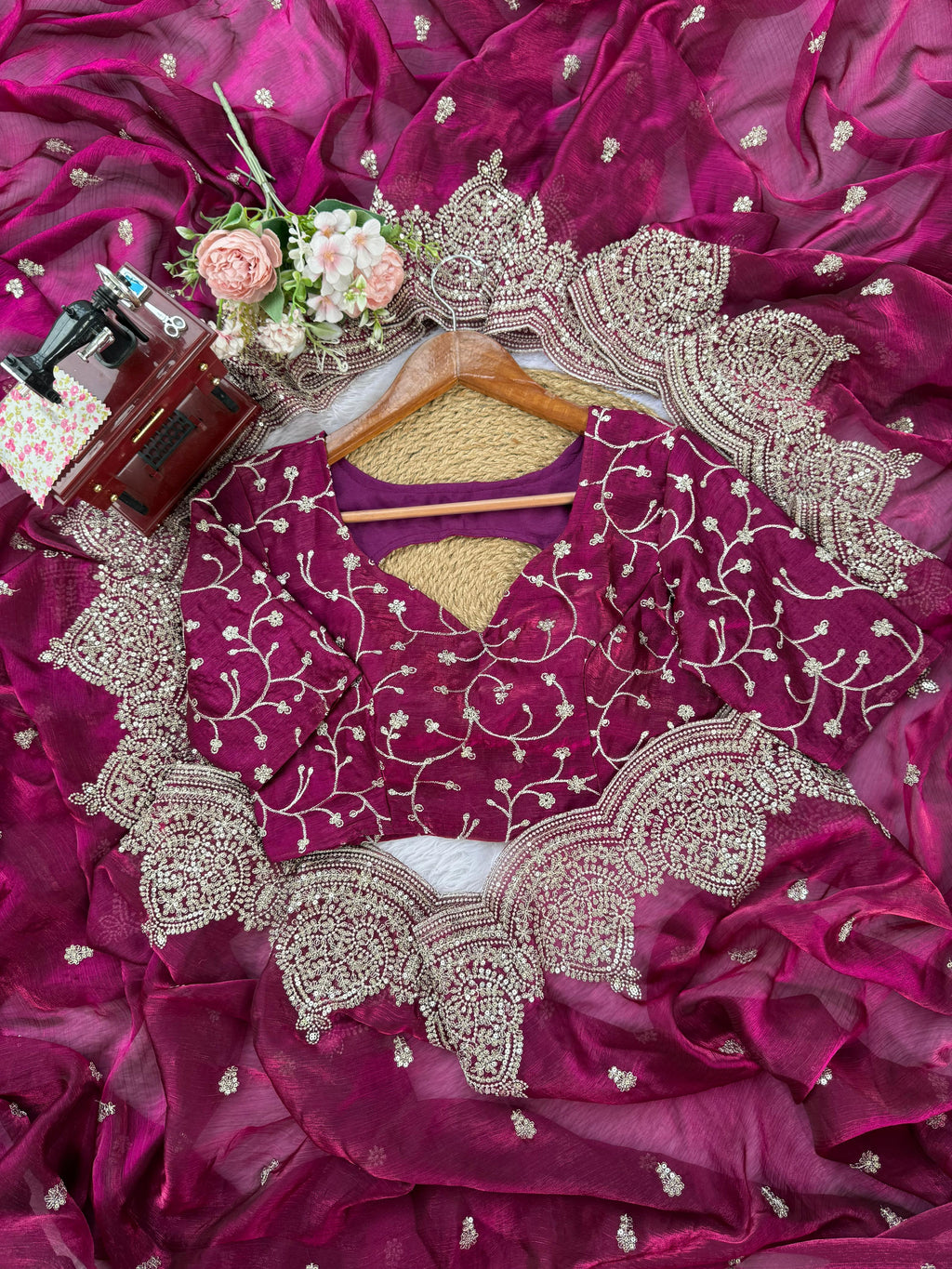 Fendi Chiffon Designer Saree with Thread & Sequin Embroidery