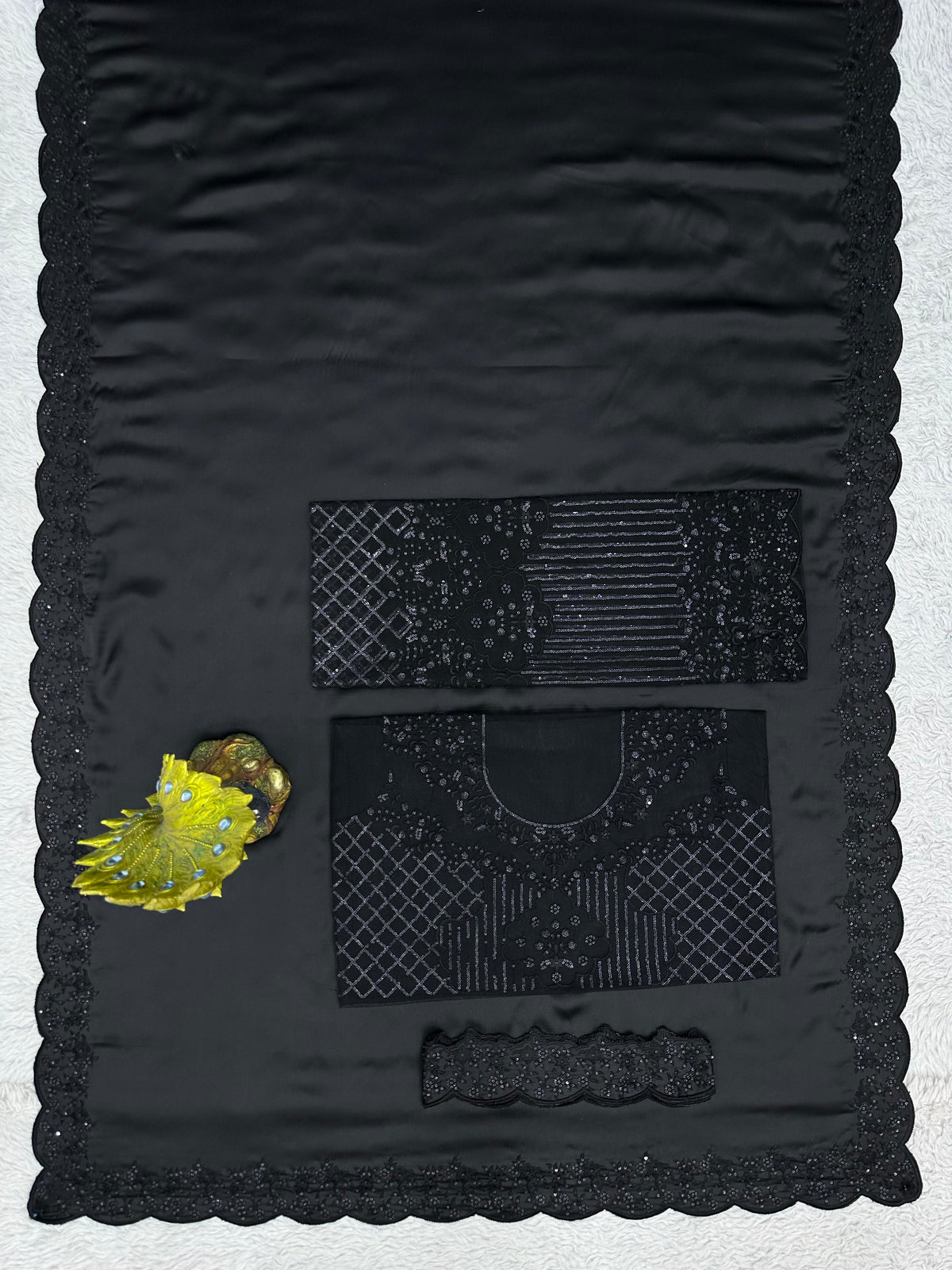 Designer Satin Silk Saree with Thread & Sequin Work Blouse & Belt