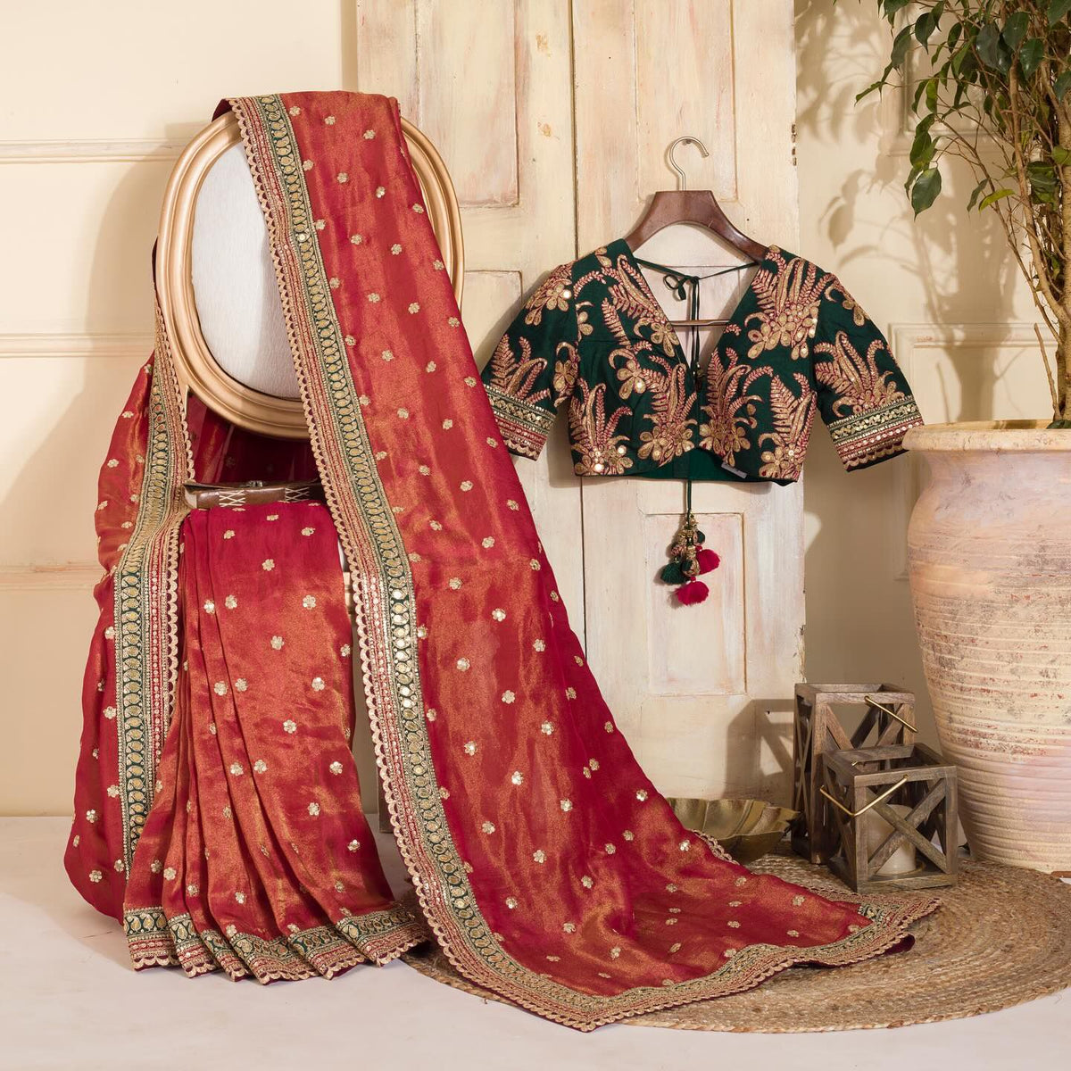 Elegant Sequin Glamour Designer Jimmy Choo Saree with Embroidered Banglory Silk Blouse