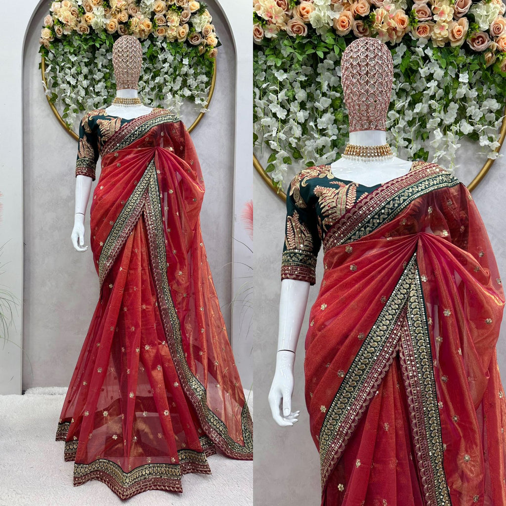 Elegant Sequin Glamour Designer Jimmy Choo Saree with Embroidered Banglory Silk Blouse