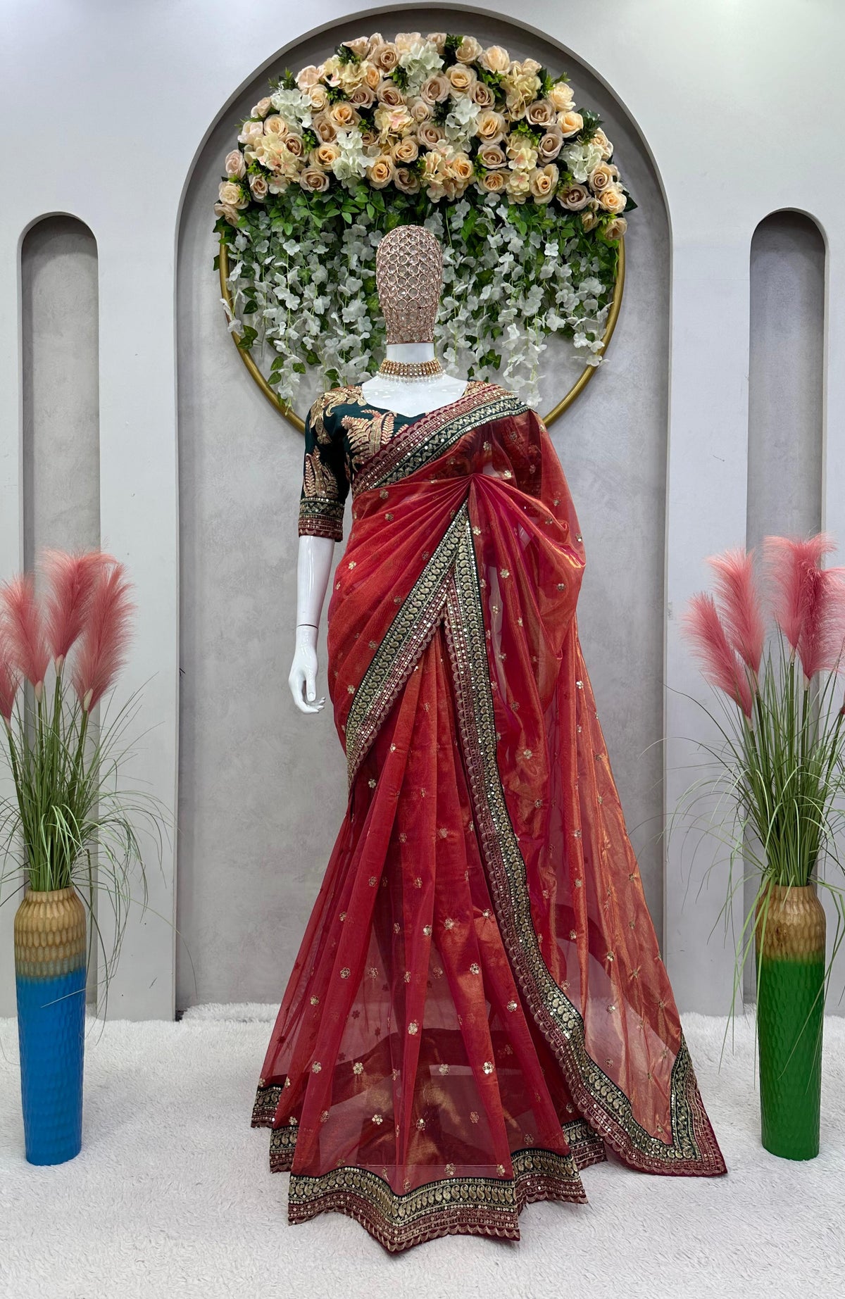 Elegant Sequin Glamour Designer Jimmy Choo Saree with Embroidered Banglory Silk Blouse