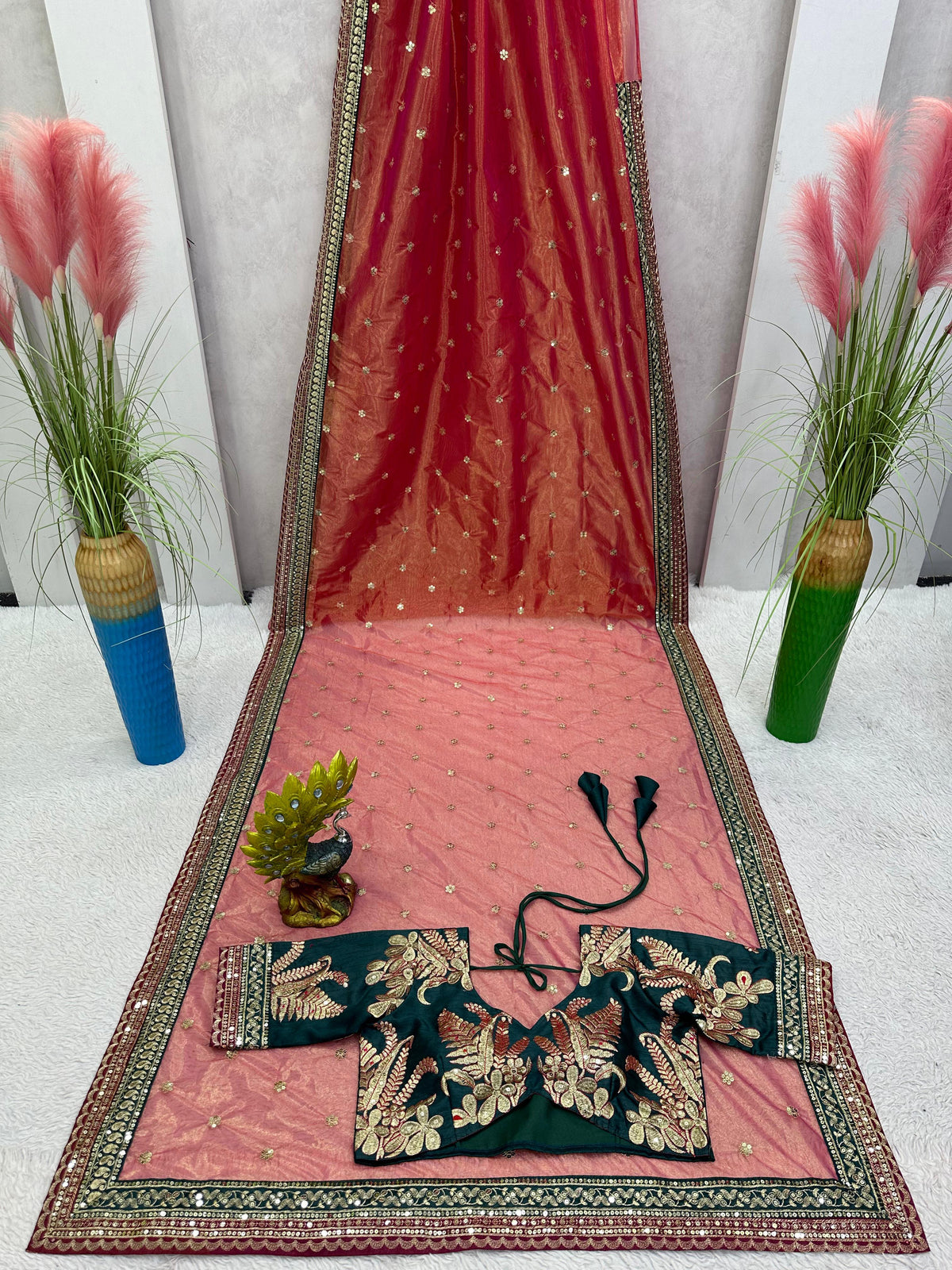 Elegant Sequin Glamour Designer Jimmy Choo Saree with Embroidered Banglory Silk Blouse
