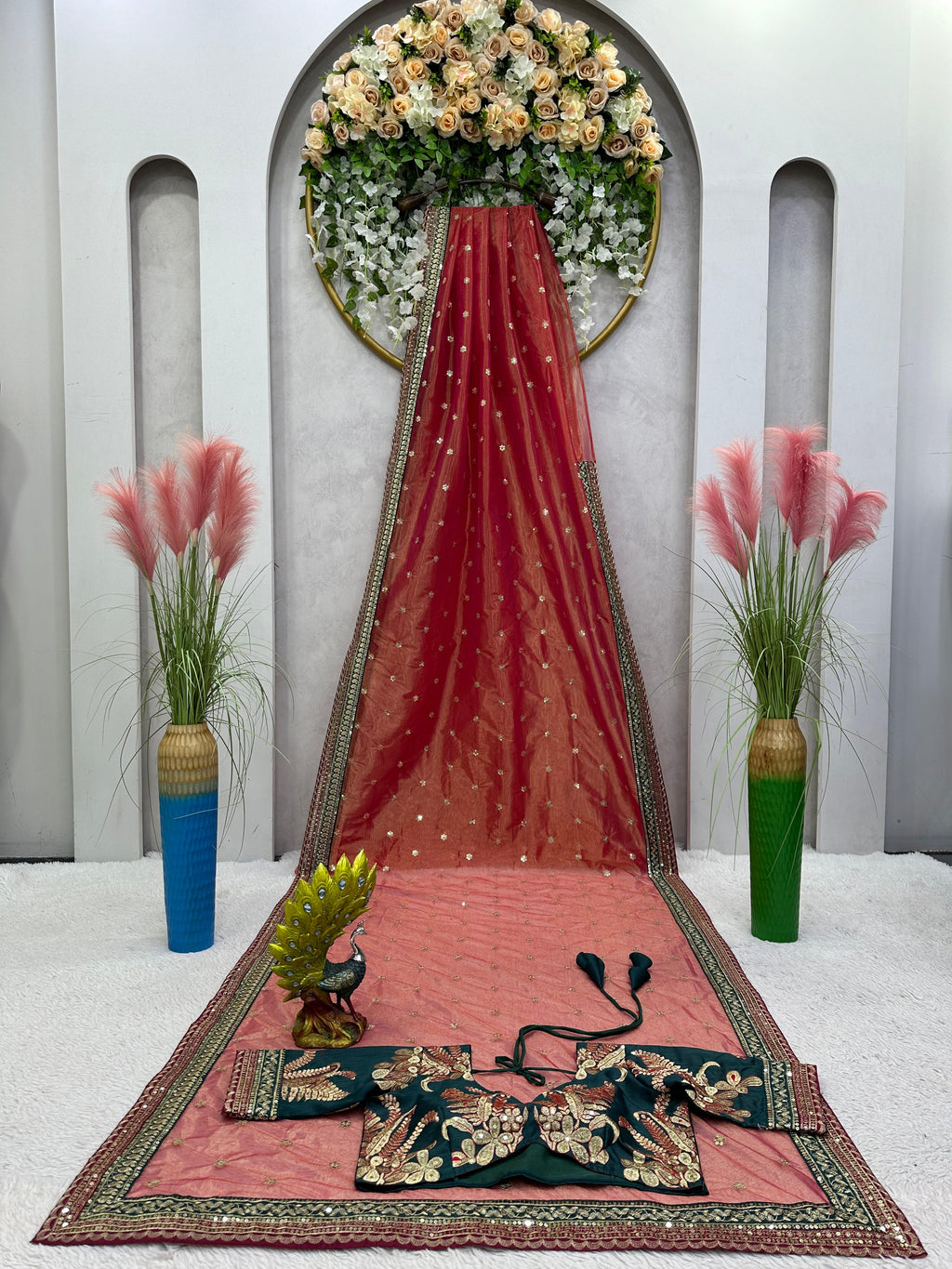 Elegant Sequin Glamour Designer Jimmy Choo Saree with Embroidered Banglory Silk Blouse
