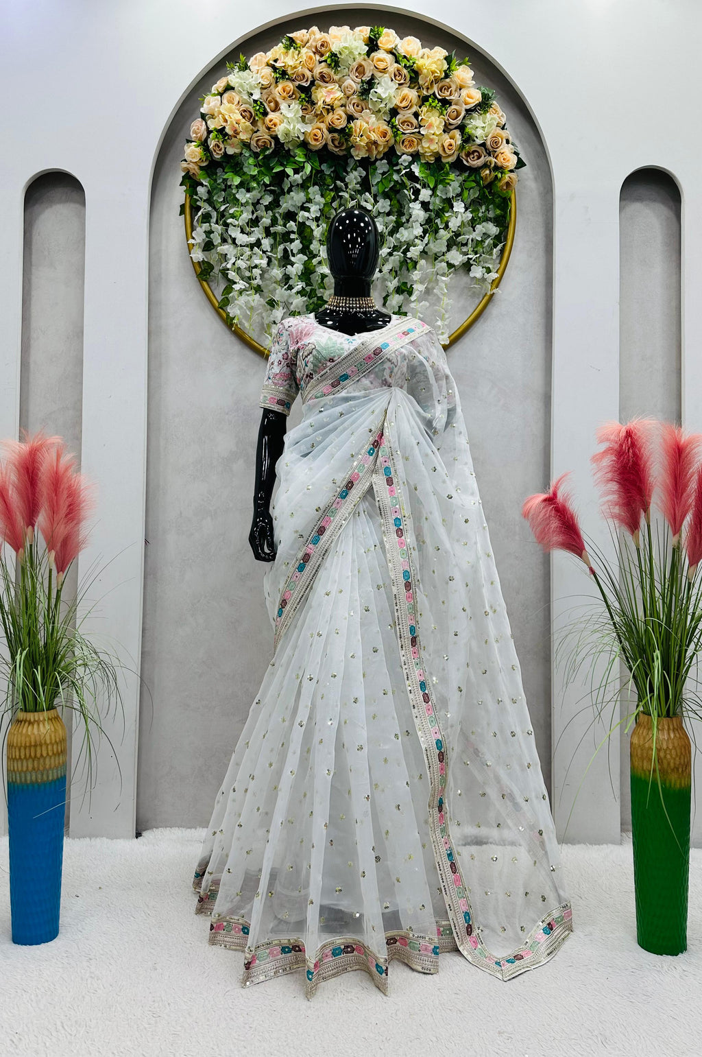 Royal Organza Elegance – Heavy Organza Silk Saree with Thread & Sequin Work and Banglory Silk Blouse