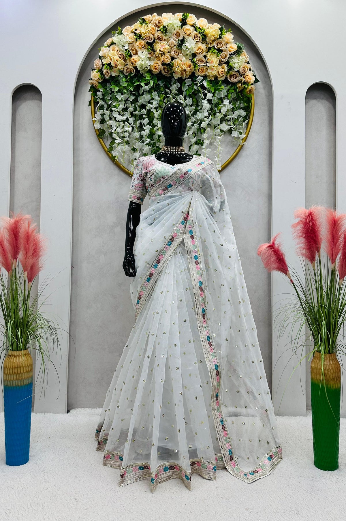 Royal Organza Elegance – Heavy Organza Silk Saree with Thread & Sequin Work and Banglory Silk Blouse