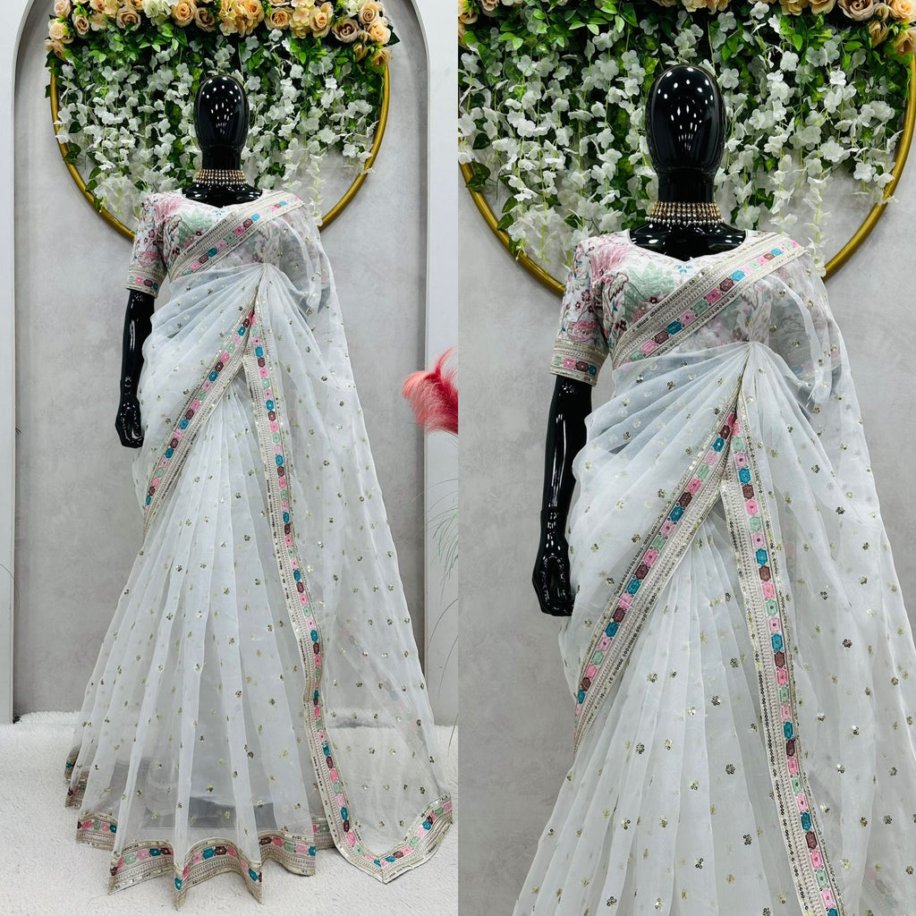 Royal Organza Elegance – Heavy Organza Silk Saree with Thread & Sequin Work and Banglory Silk Blouse