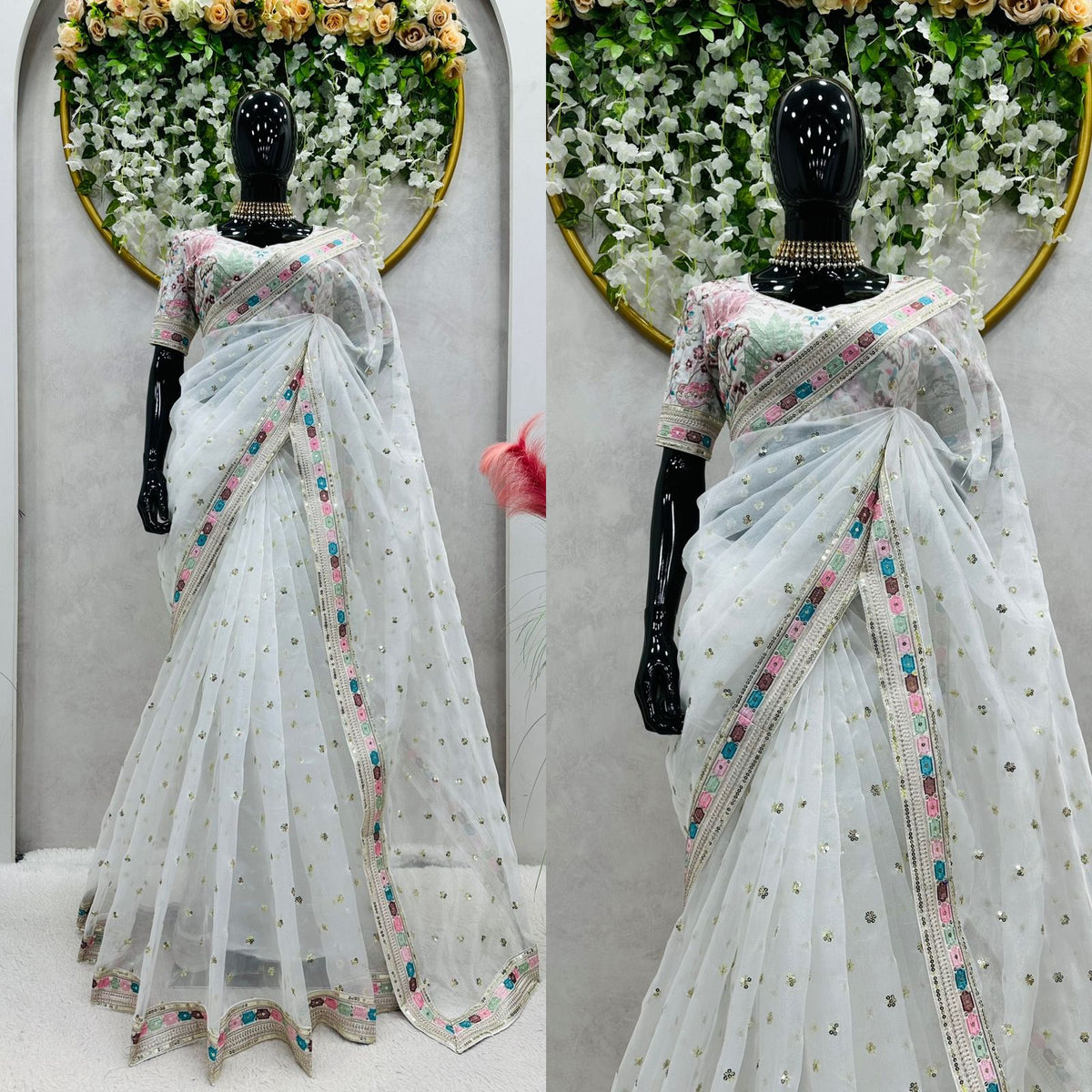 Royal Organza Elegance – Heavy Organza Silk Saree with Thread & Sequin Work and Banglory Silk Blouse
