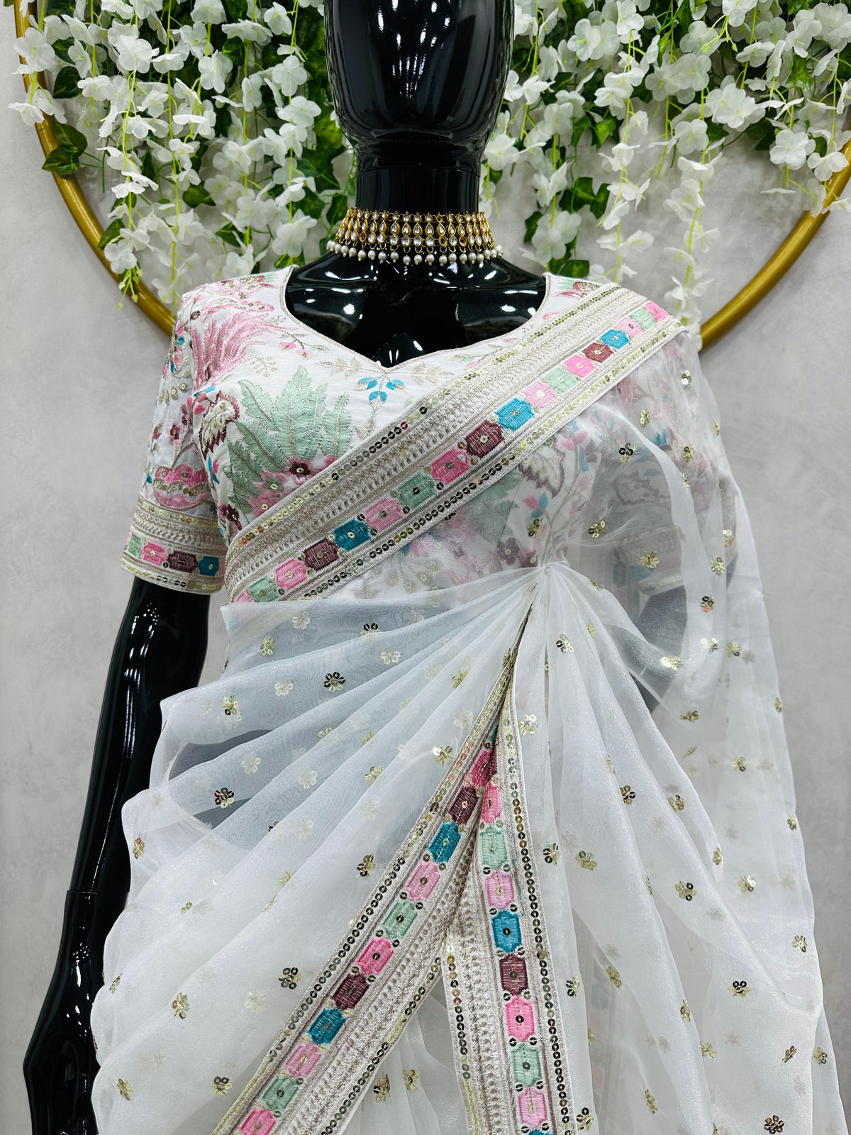 Royal Organza Elegance – Heavy Organza Silk Saree with Thread & Sequin Work and Banglory Silk Blouse