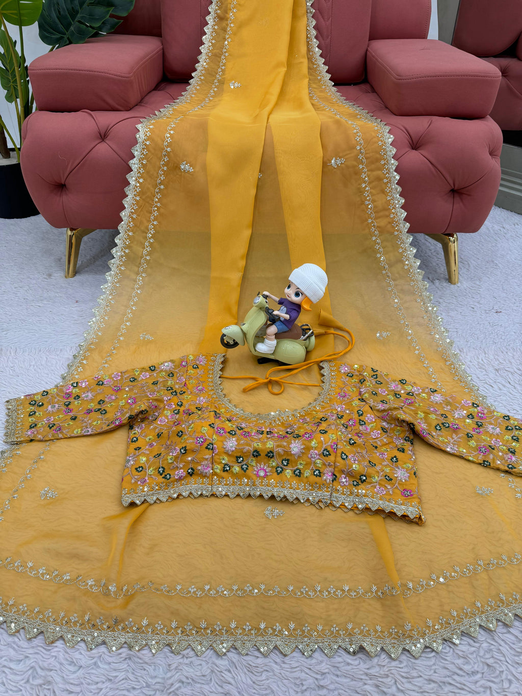 Tibby Silk Designer Saree with Thread & Sequin Work and Fancy Lace