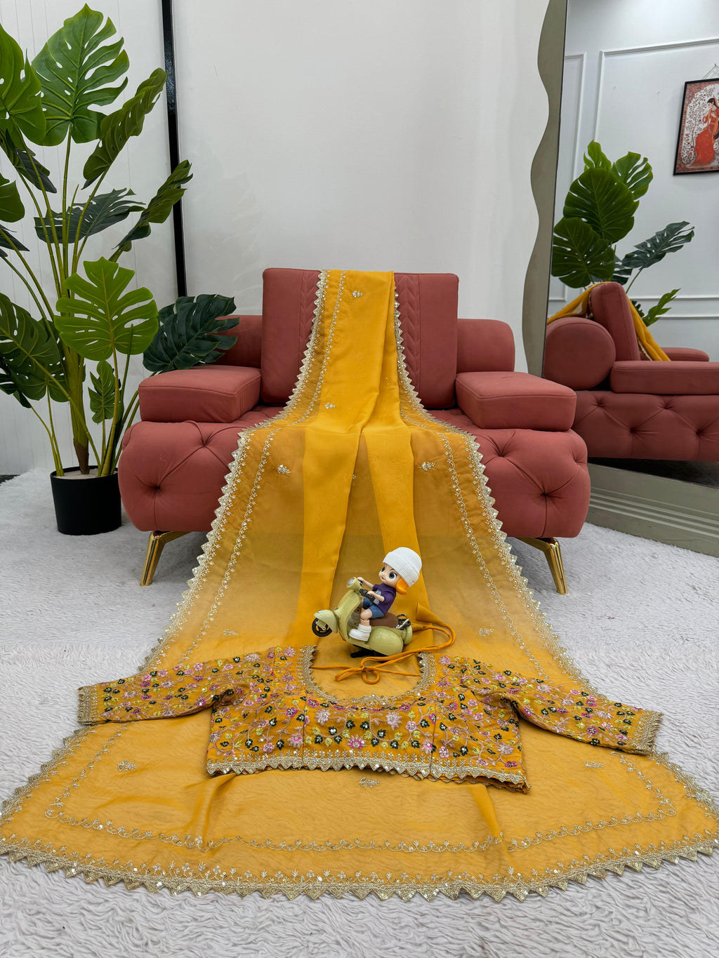Tibby Silk Designer Saree with Thread & Sequin Work and Fancy Lace