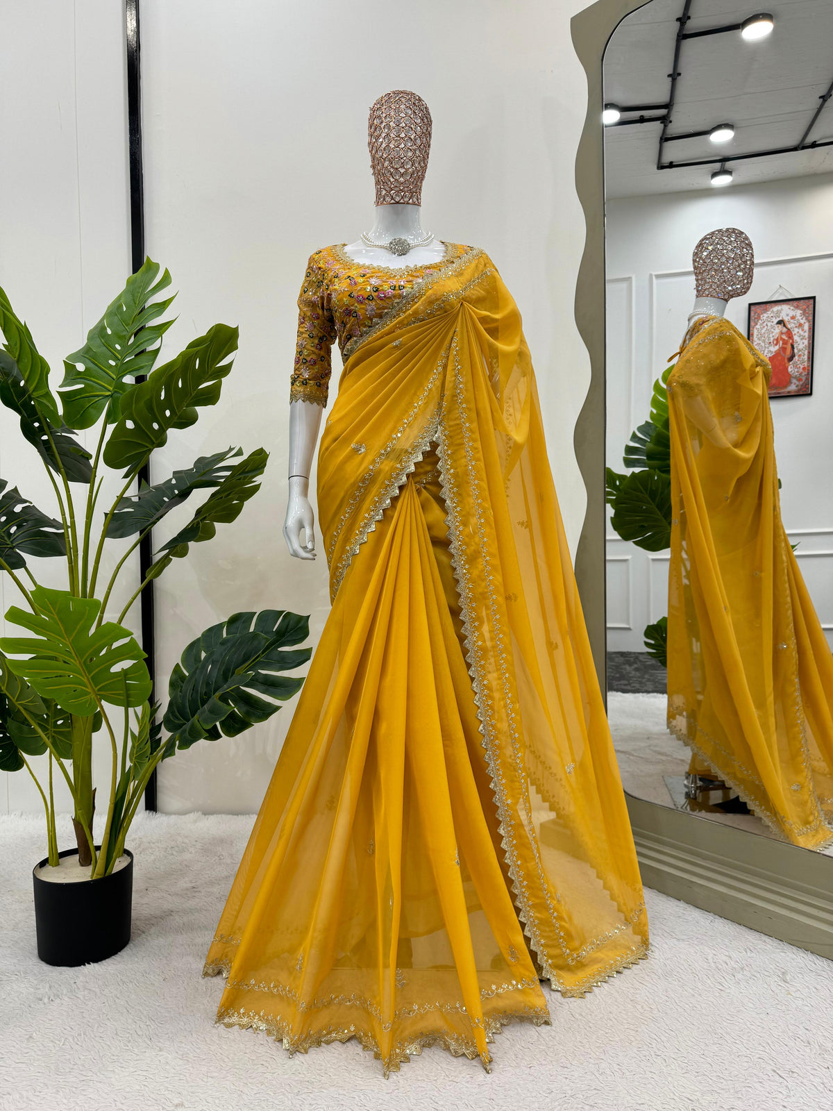 Tibby Silk Designer Saree with Thread & Sequin Work and Fancy Lace