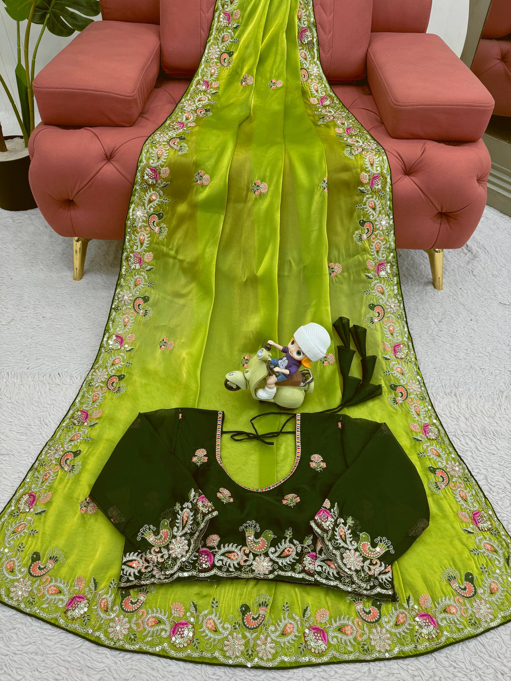 Royal Shimmer Designer Jimmy Choo Silk Saree with Thread & Sequin Work and Tibby Silk Blouse
