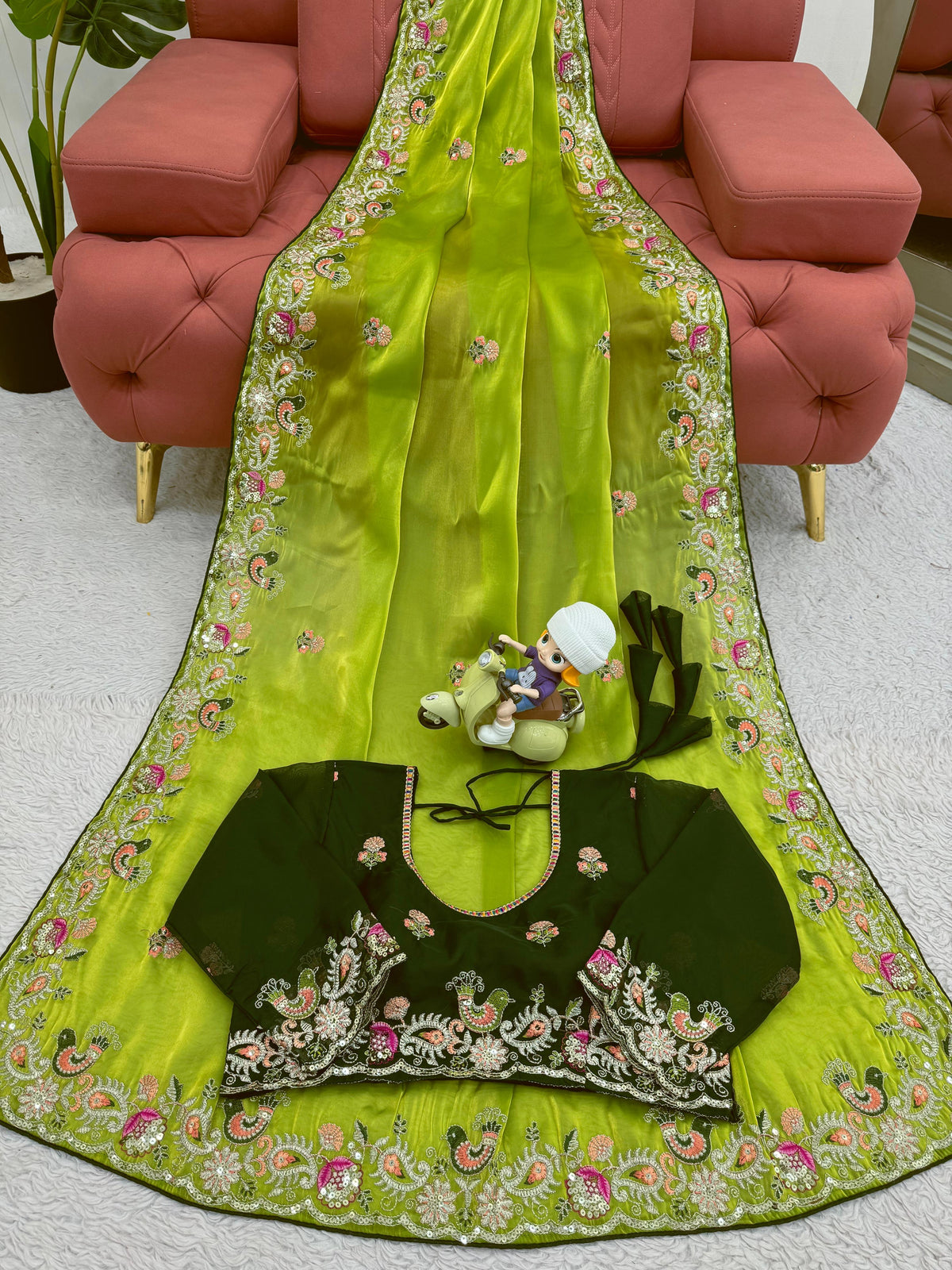 Royal Shimmer Designer Jimmy Choo Silk Saree with Thread & Sequin Work and Tibby Silk Blouse