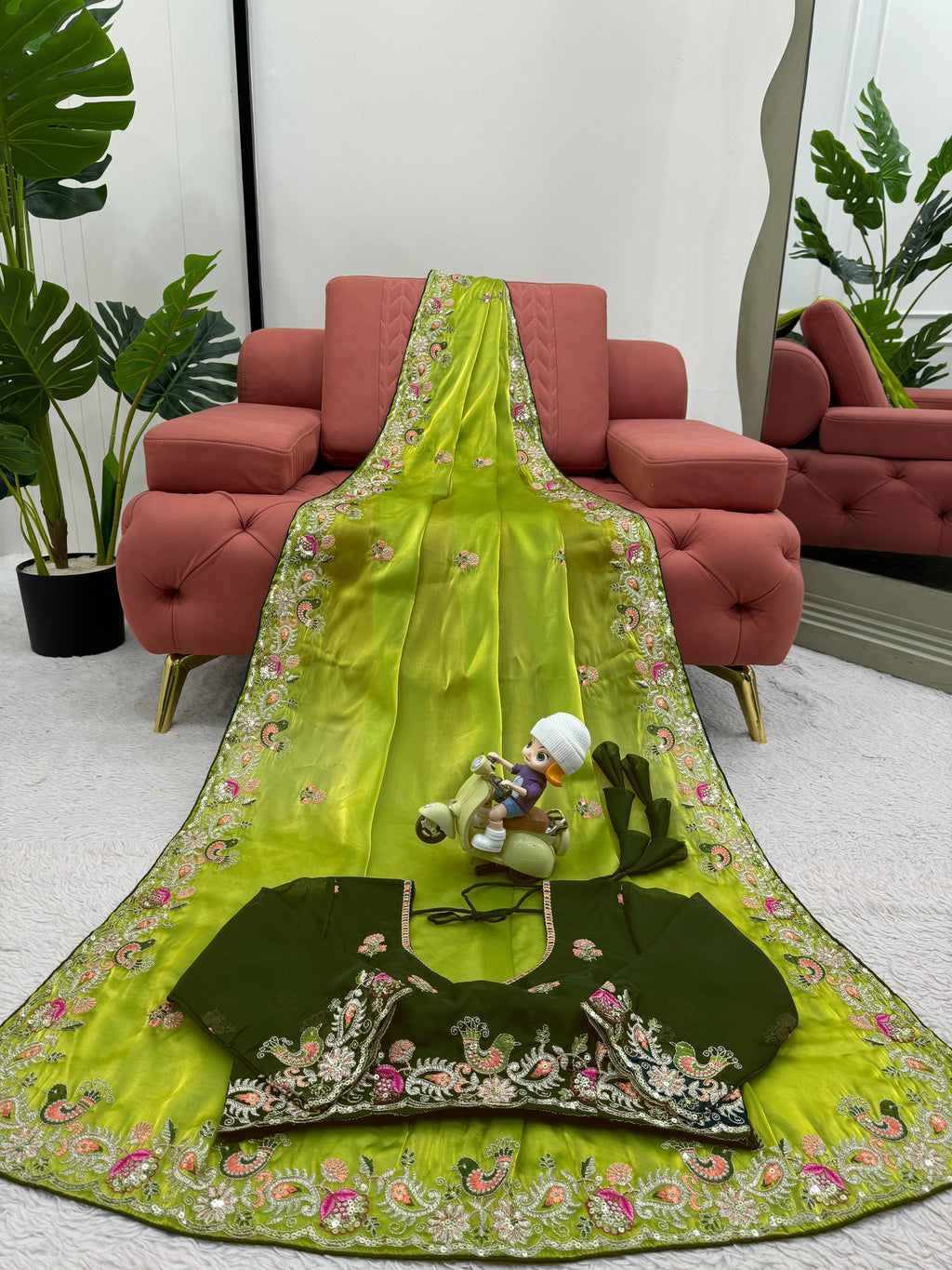 Royal Shimmer Designer Jimmy Choo Silk Saree with Thread & Sequin Work and Tibby Silk Blouse