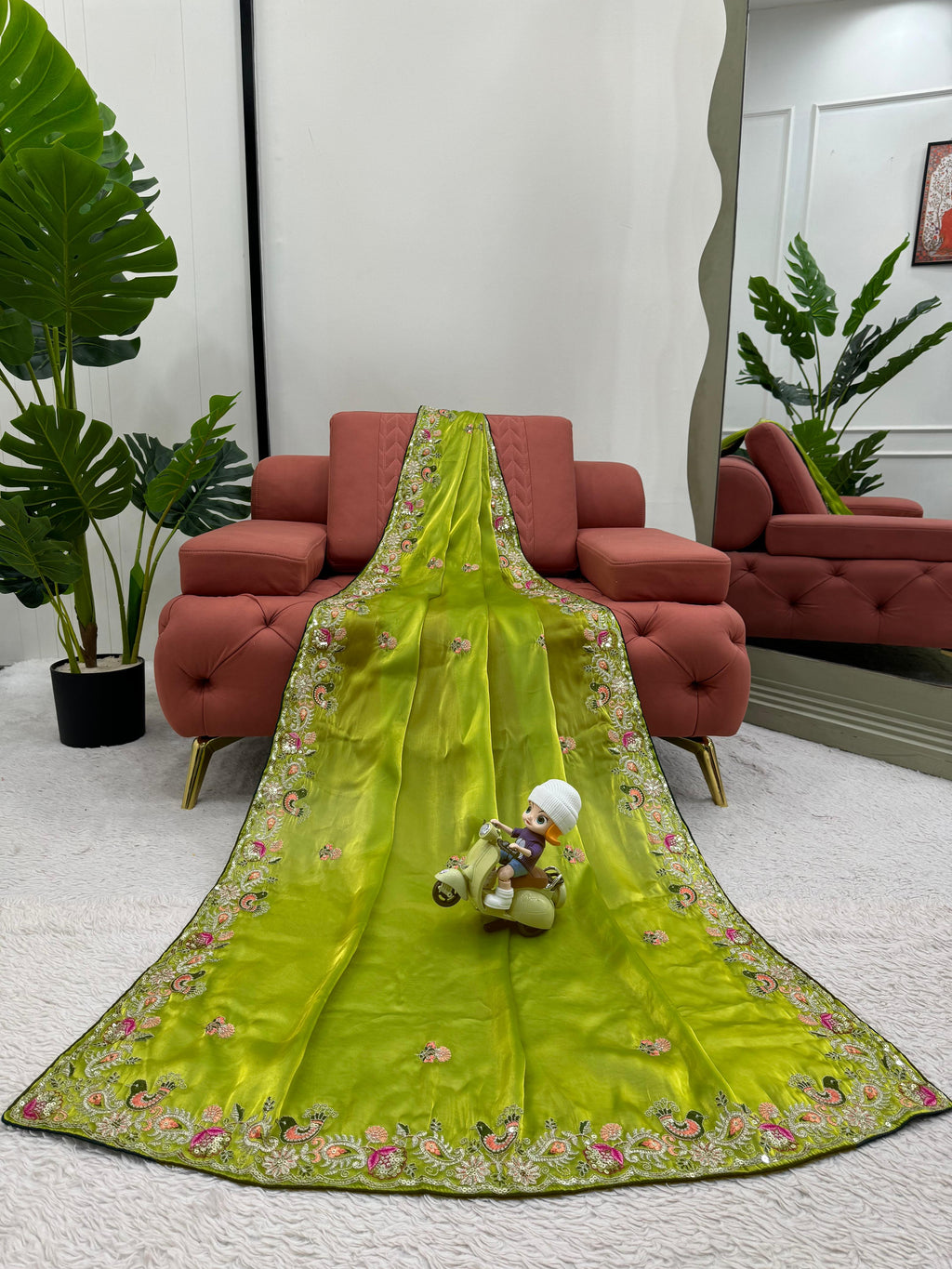 Royal Shimmer Designer Jimmy Choo Silk Saree with Thread & Sequin Work and Tibby Silk Blouse