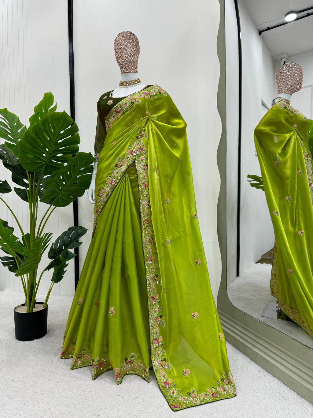 Royal Shimmer Designer Jimmy Choo Silk Saree with Thread & Sequin Work and Tibby Silk Blouse