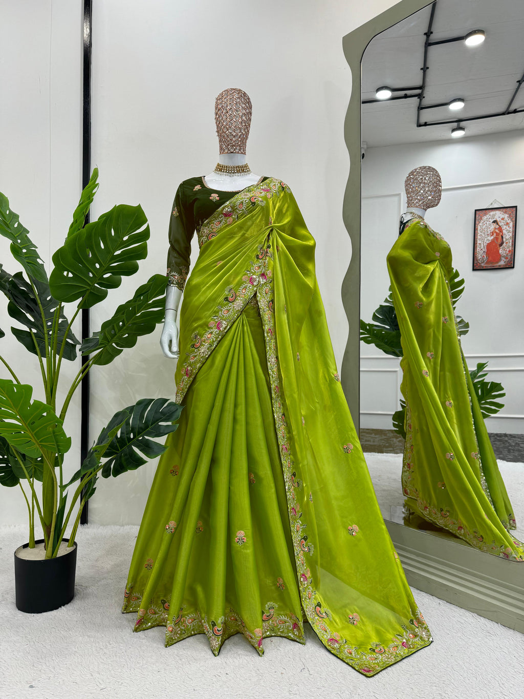 Royal Shimmer Designer Jimmy Choo Silk Saree with Thread & Sequin Work and Tibby Silk Blouse