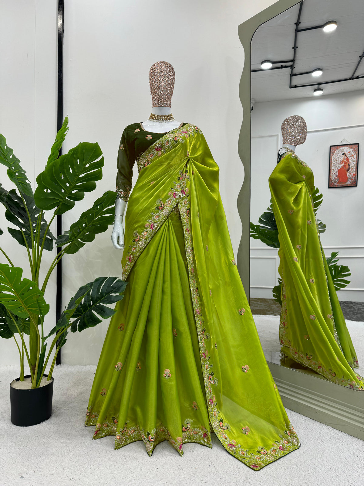 Royal Shimmer Designer Jimmy Choo Silk Saree with Thread & Sequin Work and Tibby Silk Blouse