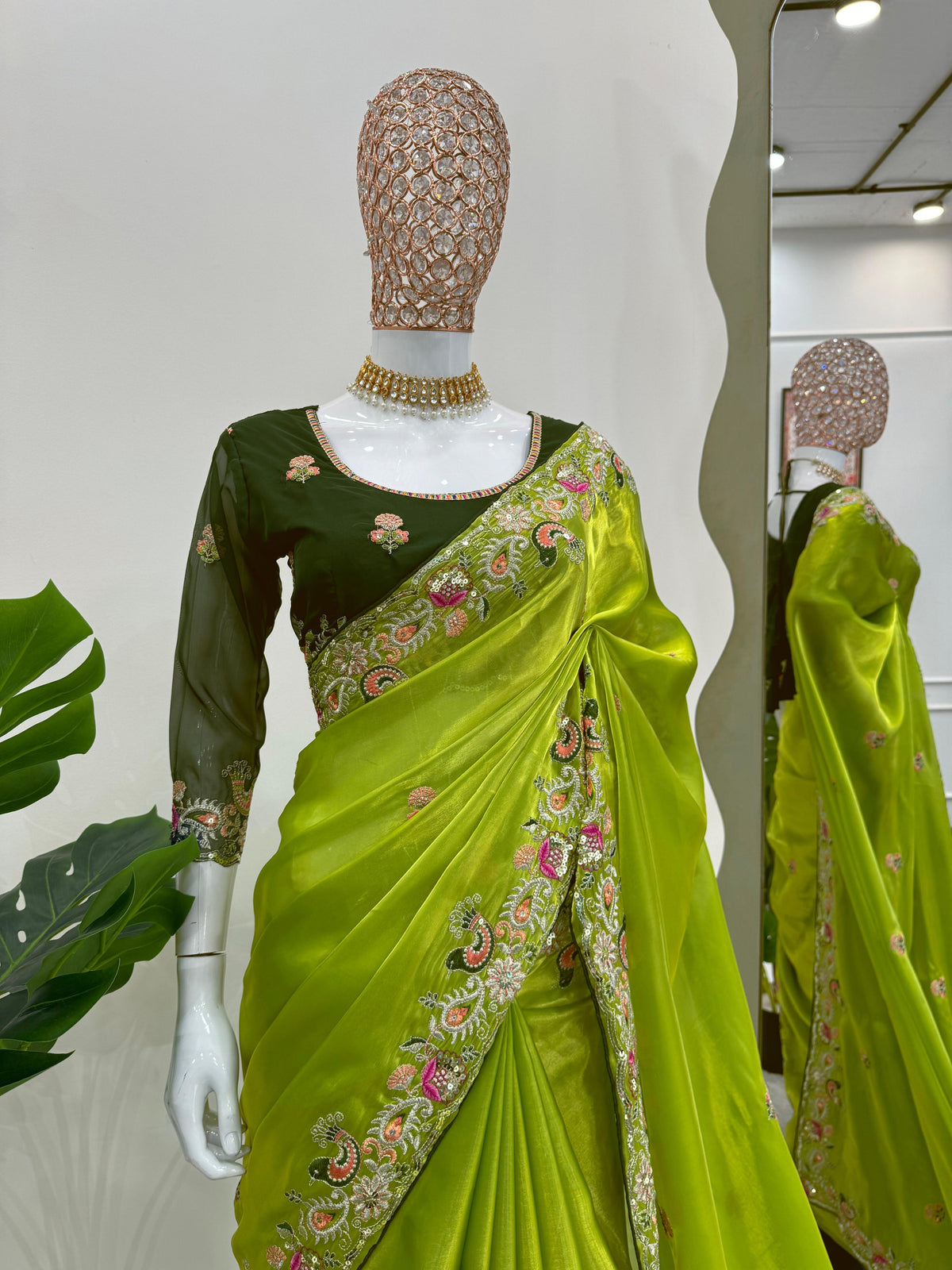 Royal Shimmer Designer Jimmy Choo Silk Saree with Thread & Sequin Work and Tibby Silk Blouse