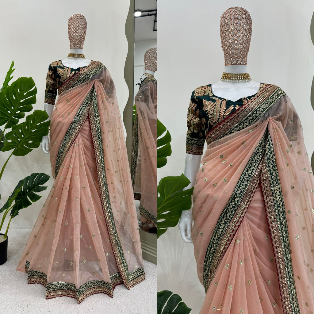 Ethereal Glamour Twil Net Designer Saree with Thread & Sequin Work and Banglory Silk Blouse