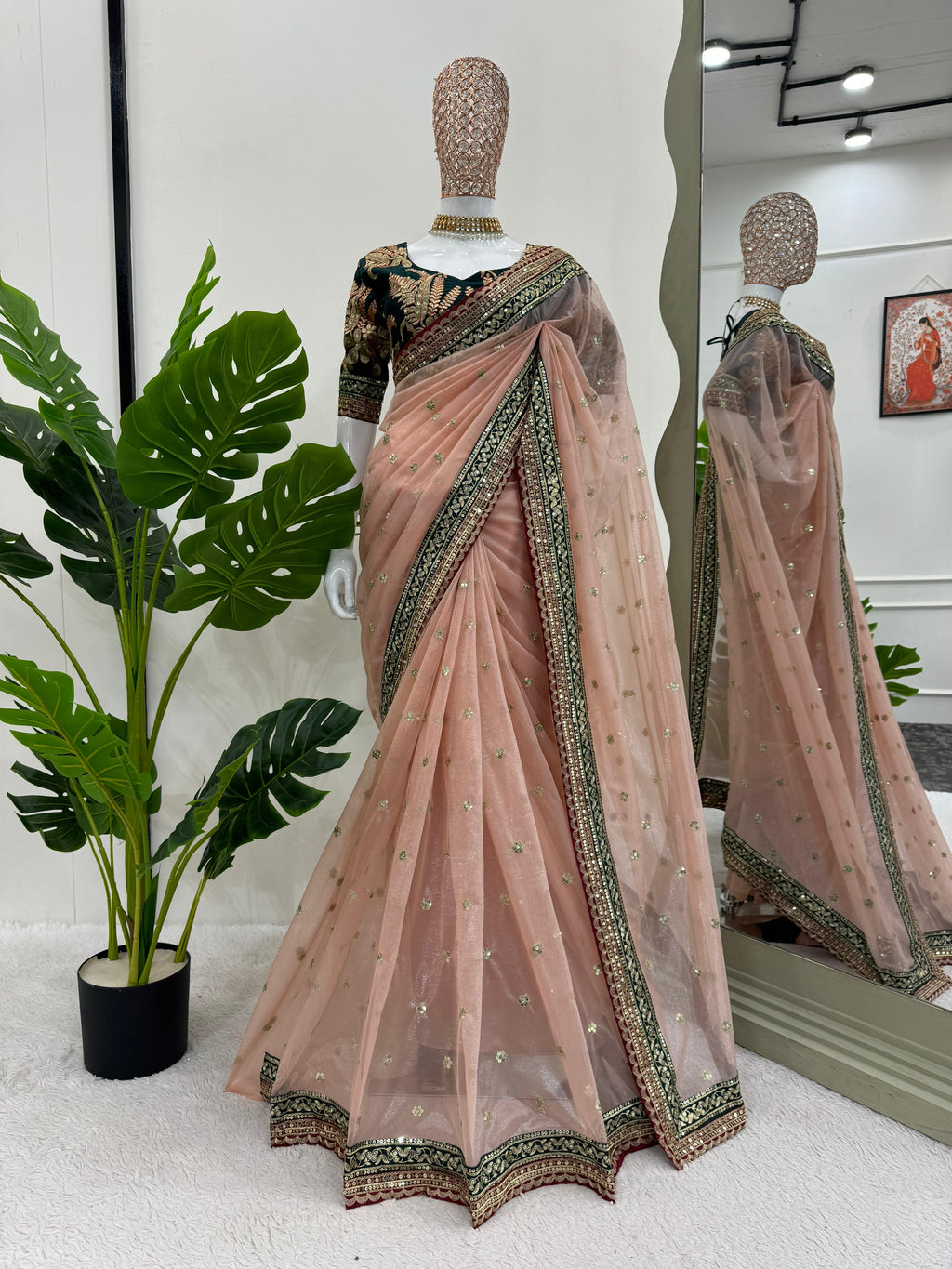 Ethereal Glamour Twil Net Designer Saree with Thread & Sequin Work and Banglory Silk Blouse