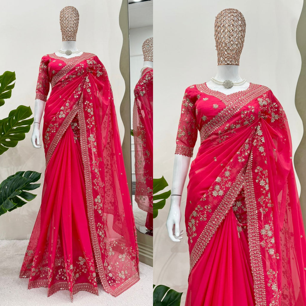 Royal Radiance Premium Tibby Silk Saree with Thread & Sequin Work & Designer Blouse