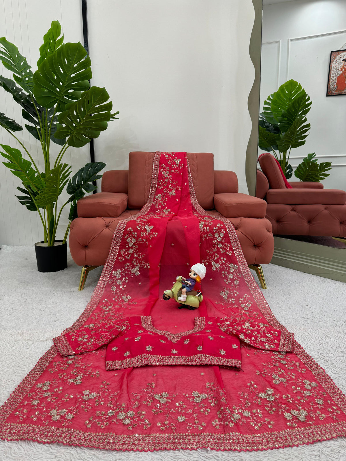 Royal Radiance Premium Tibby Silk Saree with Thread & Sequin Work & Designer Blouse