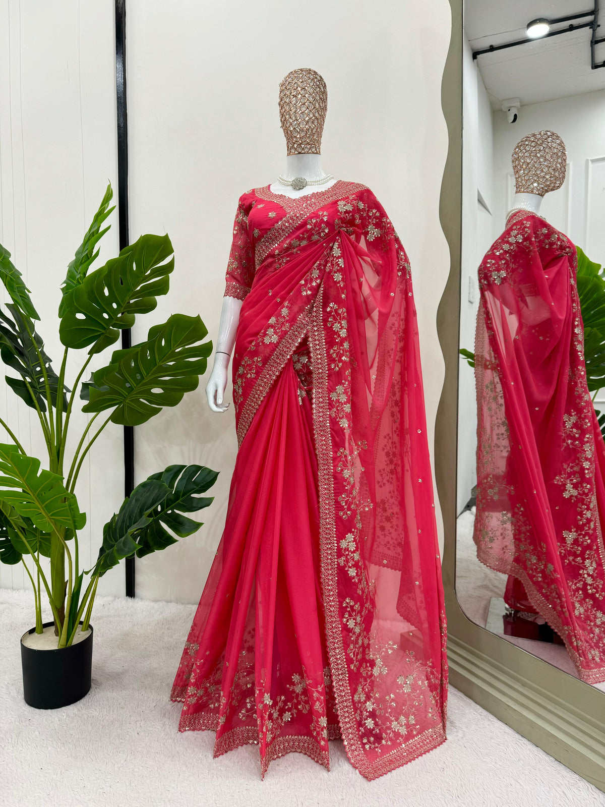 Royal Radiance Premium Tibby Silk Saree with Thread & Sequin Work & Designer Blouse