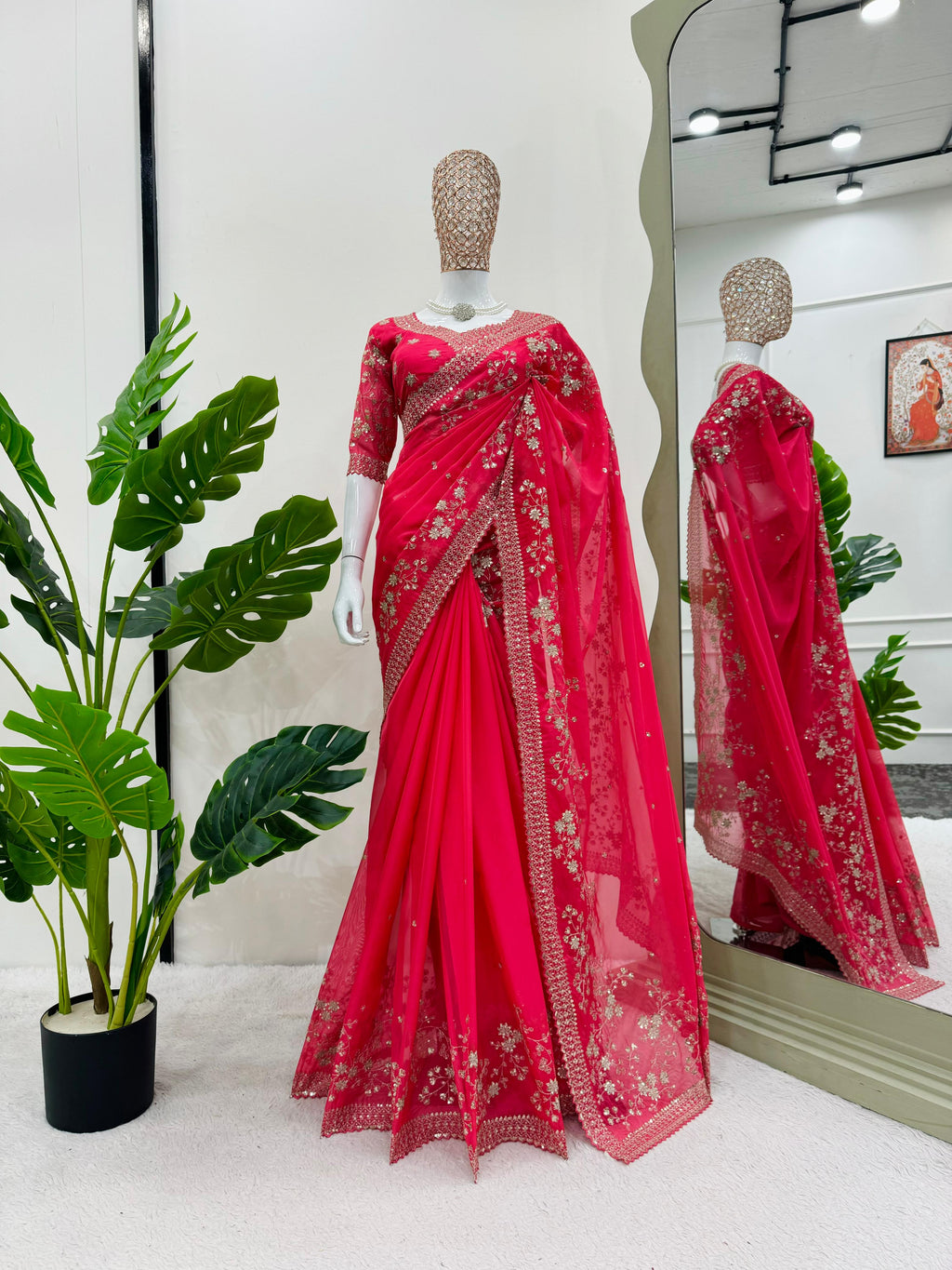 Royal Radiance Premium Tibby Silk Saree with Thread & Sequin Work & Designer Blouse