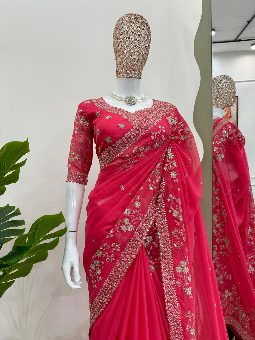 Royal Radiance Premium Tibby Silk Saree with Thread & Sequin Work & Designer Blouse