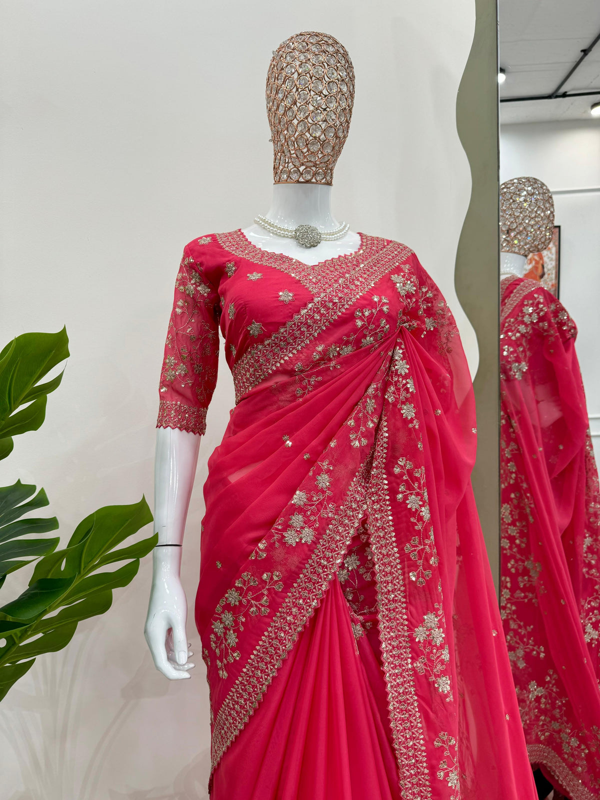 Royal Radiance Premium Tibby Silk Saree with Thread & Sequin Work & Designer Blouse