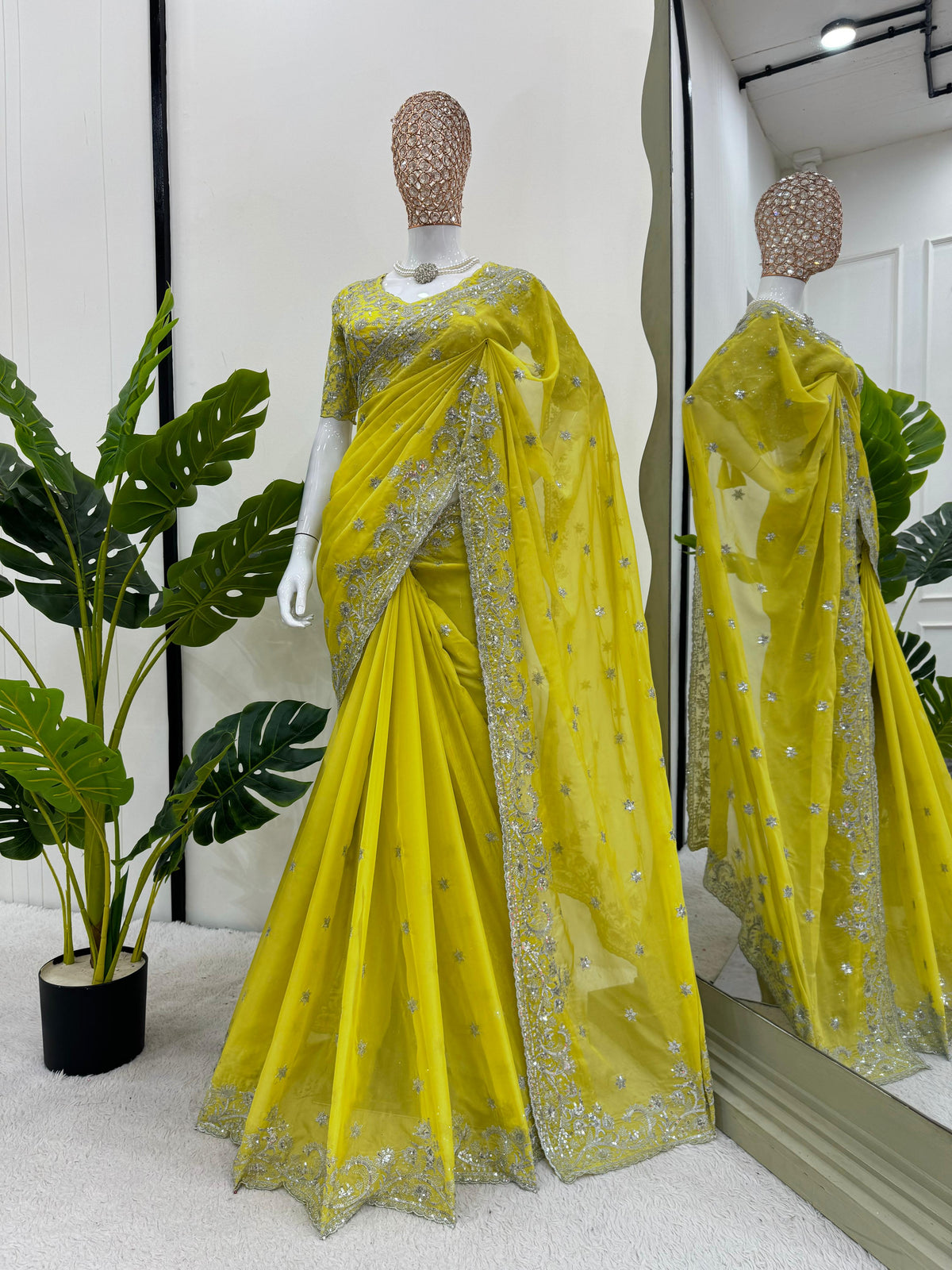 Regal Radiance Luxury Tibby Silk Saree with Exquisite Thread & Sequin Work