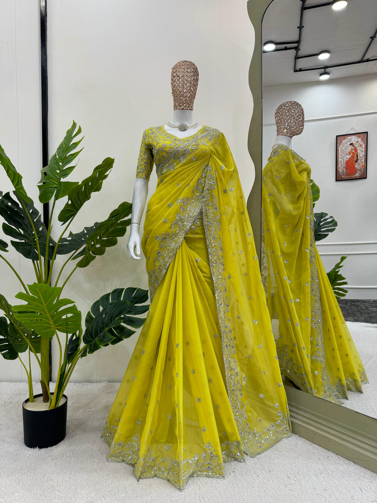 Regal Radiance Luxury Tibby Silk Saree with Exquisite Thread & Sequin Work