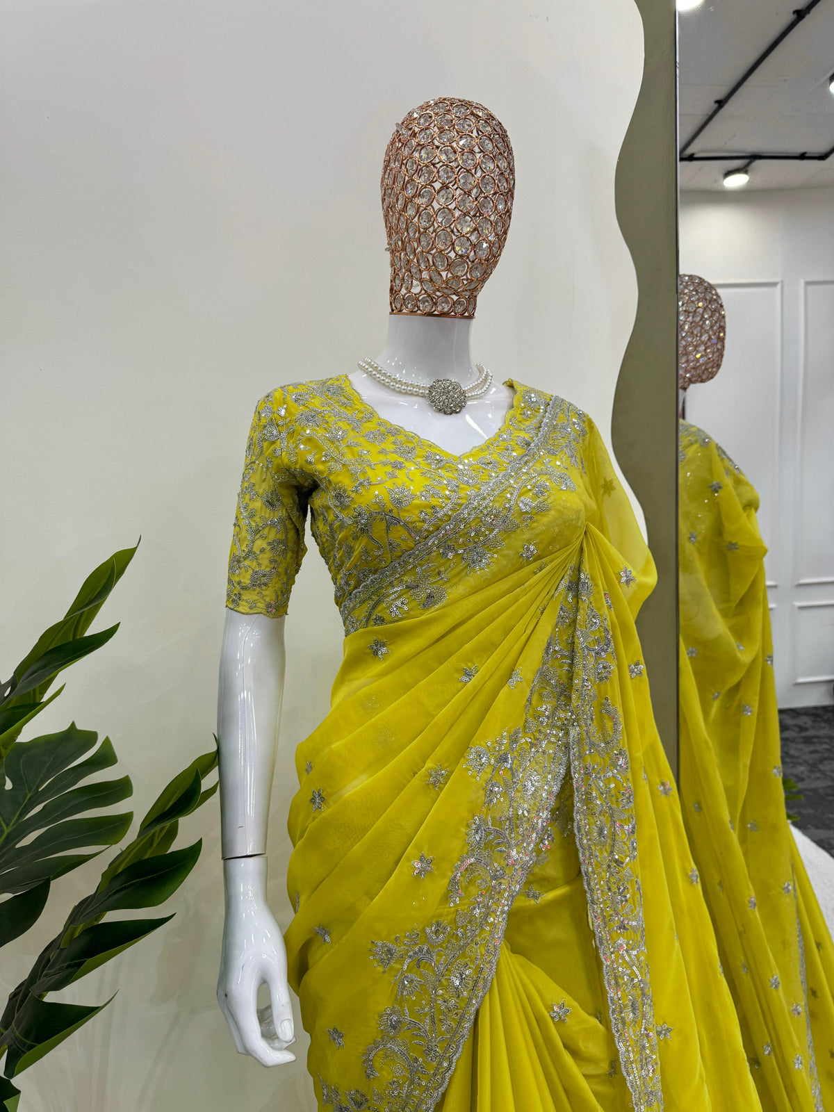 Regal Radiance Luxury Tibby Silk Saree with Exquisite Thread & Sequin Work