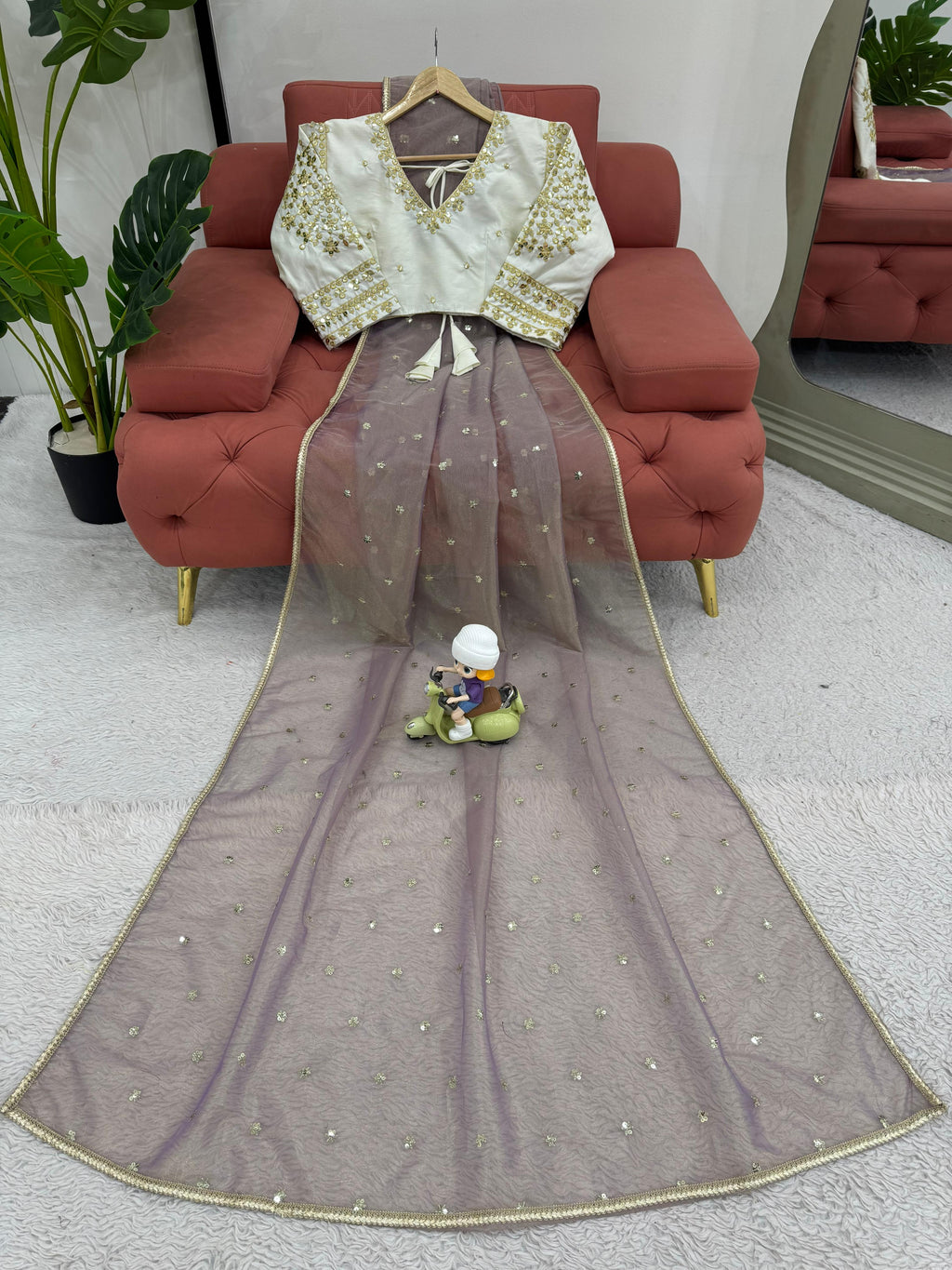 Ethereal Lace Glamour Heavy Twill Net Saree with Thread & Sequin Work & Designer Blouse
