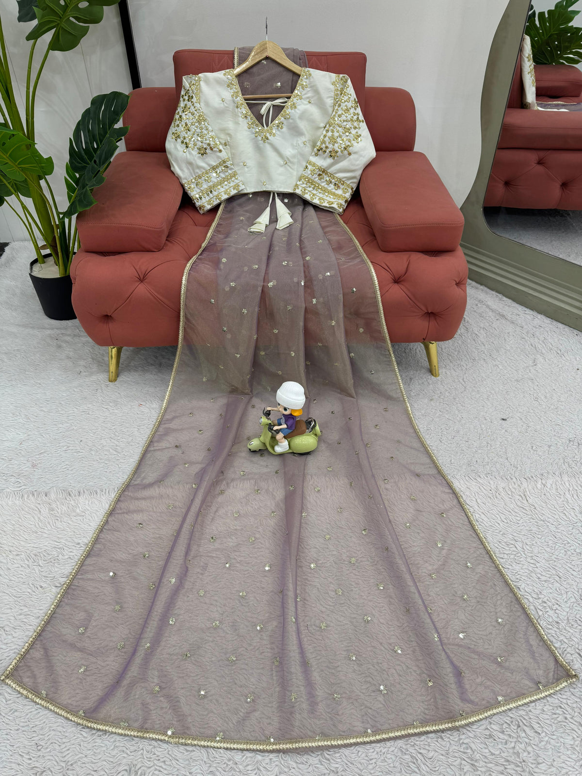 Ethereal Lace Glamour Heavy Twill Net Saree with Thread & Sequin Work & Designer Blouse