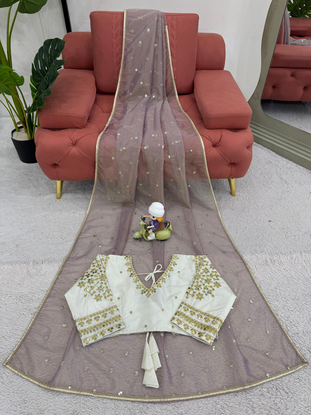 Ethereal Lace Glamour Heavy Twill Net Saree with Thread & Sequin Work & Designer Blouse