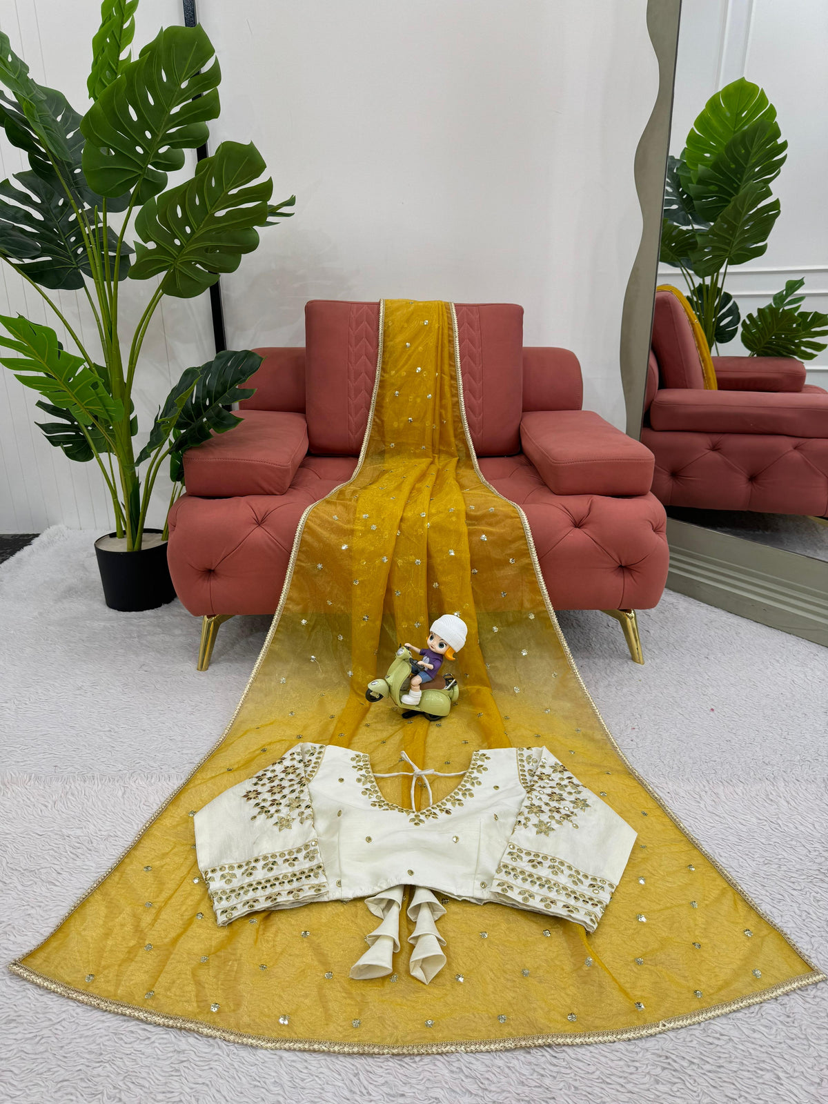 Ethereal Lace Glamour Heavy Twill Net Saree with Thread & Sequin Work & Designer Blouse