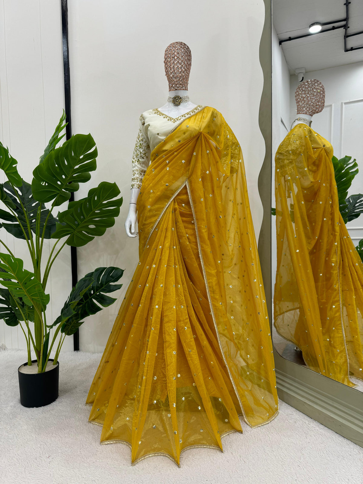 Ethereal Lace Glamour Heavy Twill Net Saree with Thread & Sequin Work & Designer Blouse