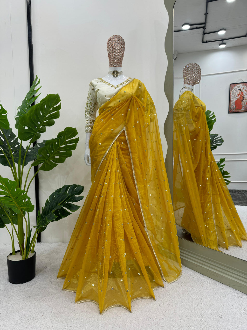 Ethereal Lace Glamour Heavy Twill Net Saree with Thread & Sequin Work & Designer Blouse