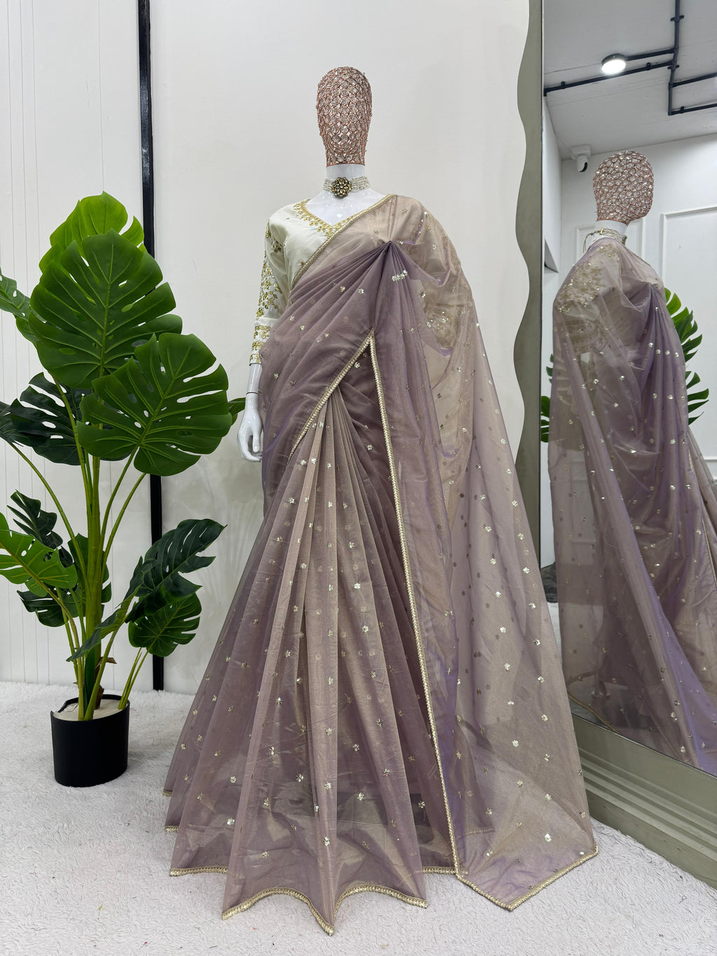 Ethereal Lace Glamour Heavy Twill Net Saree with Thread & Sequin Work & Designer Blouse