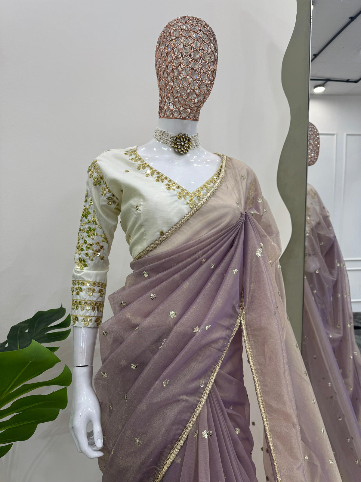 Ethereal Lace Glamour Heavy Twill Net Saree with Thread & Sequin Work & Designer Blouse
