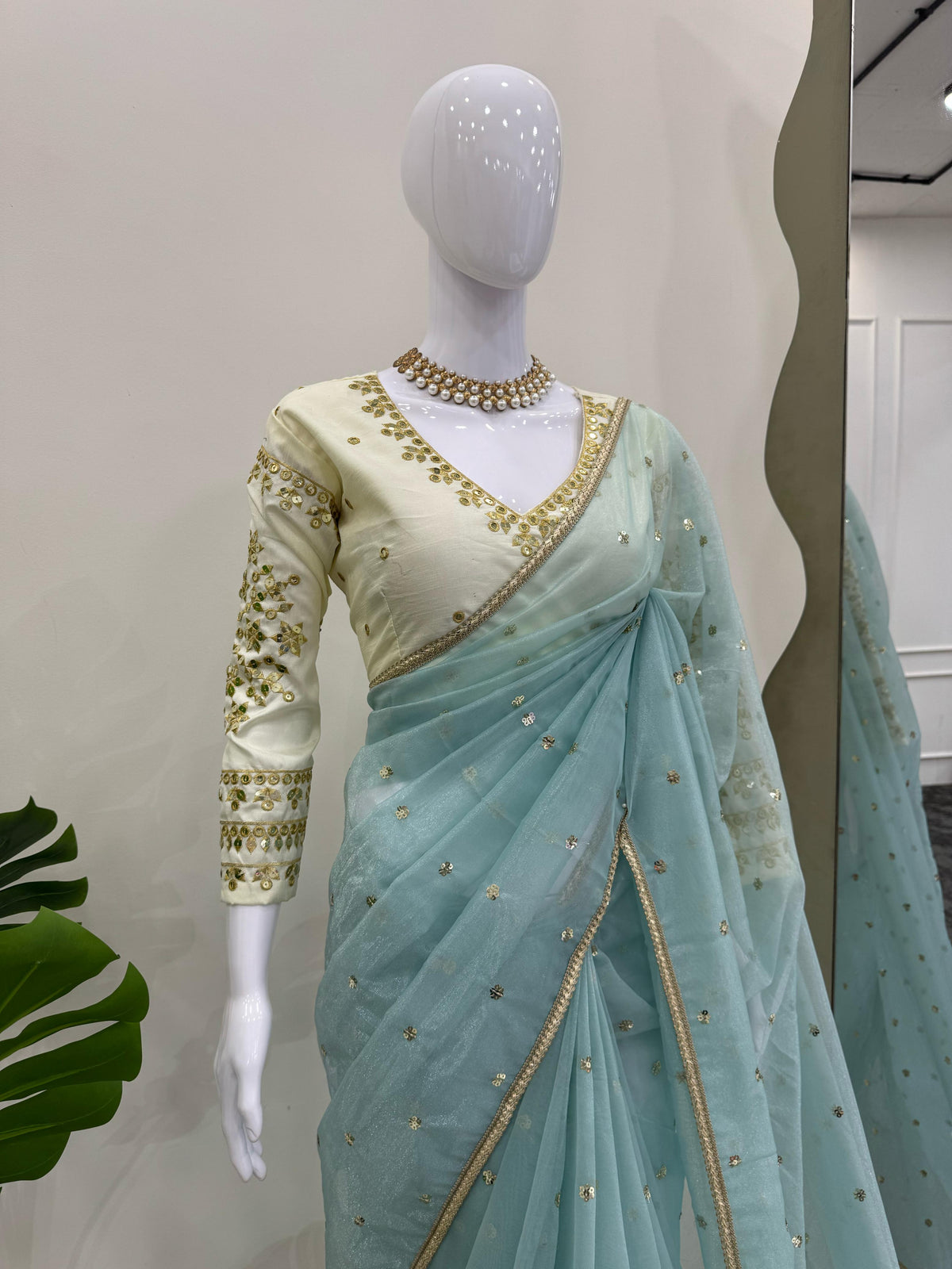 Ethereal Lace Glamour Heavy Twill Net Saree with Thread & Sequin Work & Designer Blouse