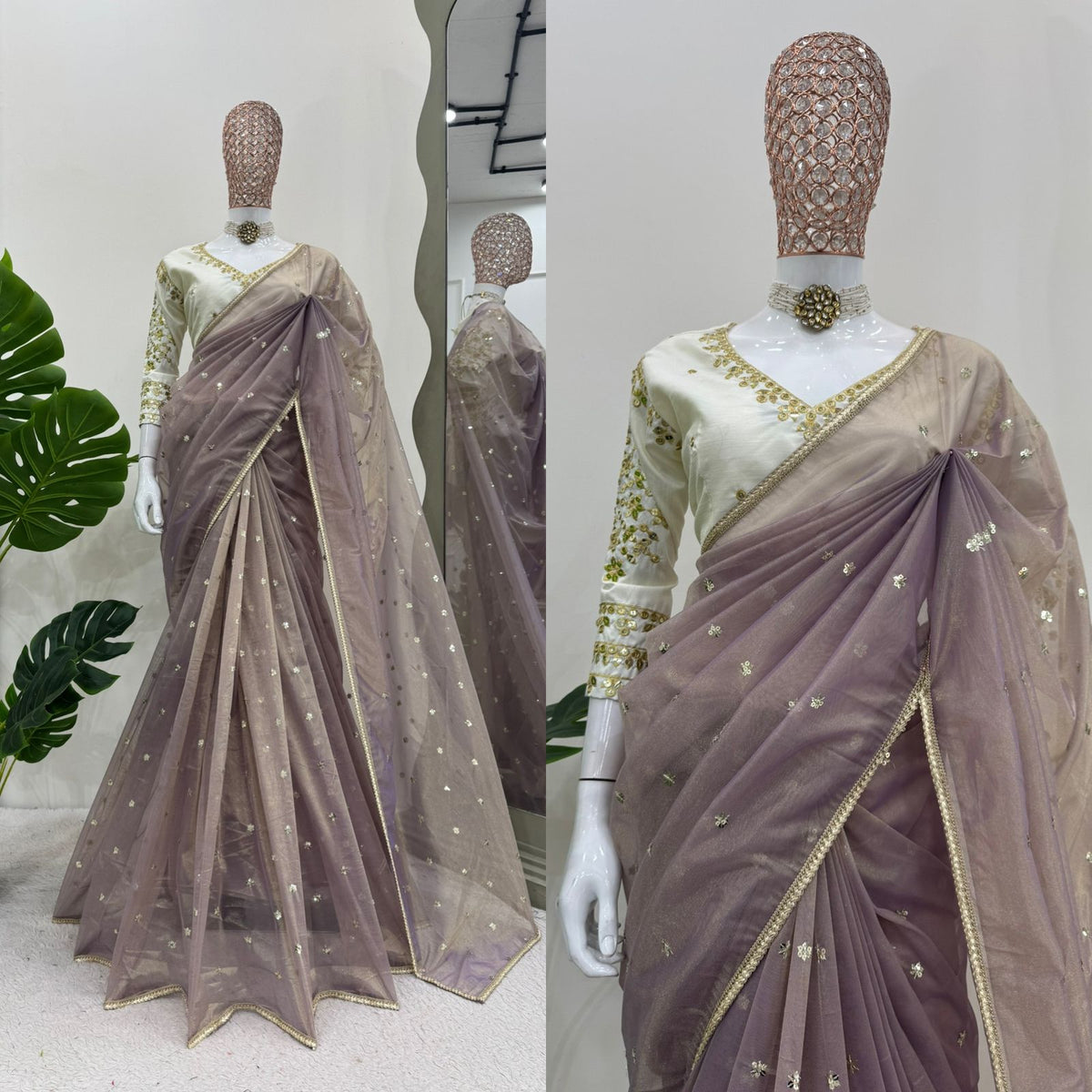 Ethereal Lace Glamour Heavy Twill Net Saree with Thread & Sequin Work & Designer Blouse