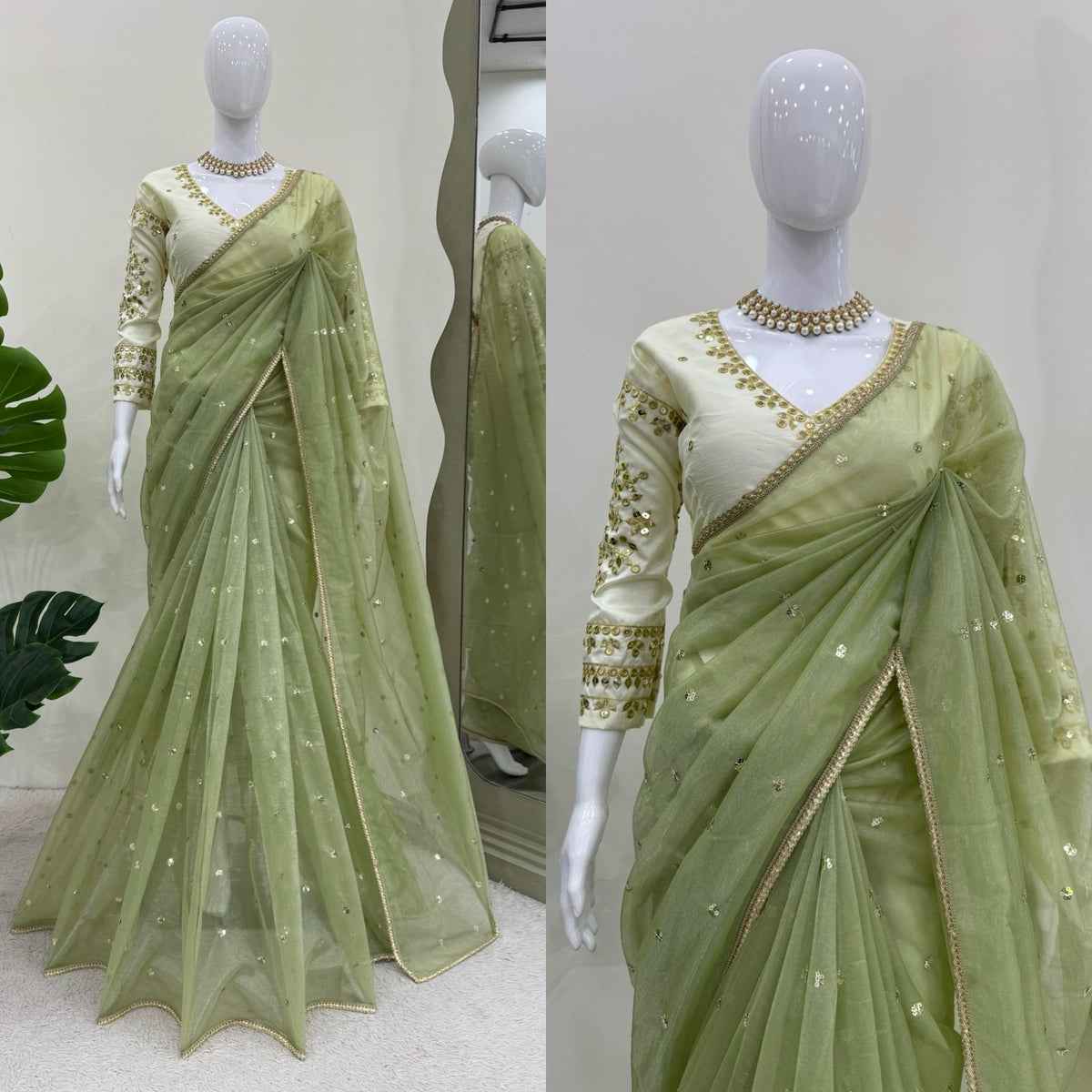 Ethereal Lace Glamour Heavy Twill Net Saree with Thread & Sequin Work & Designer Blouse