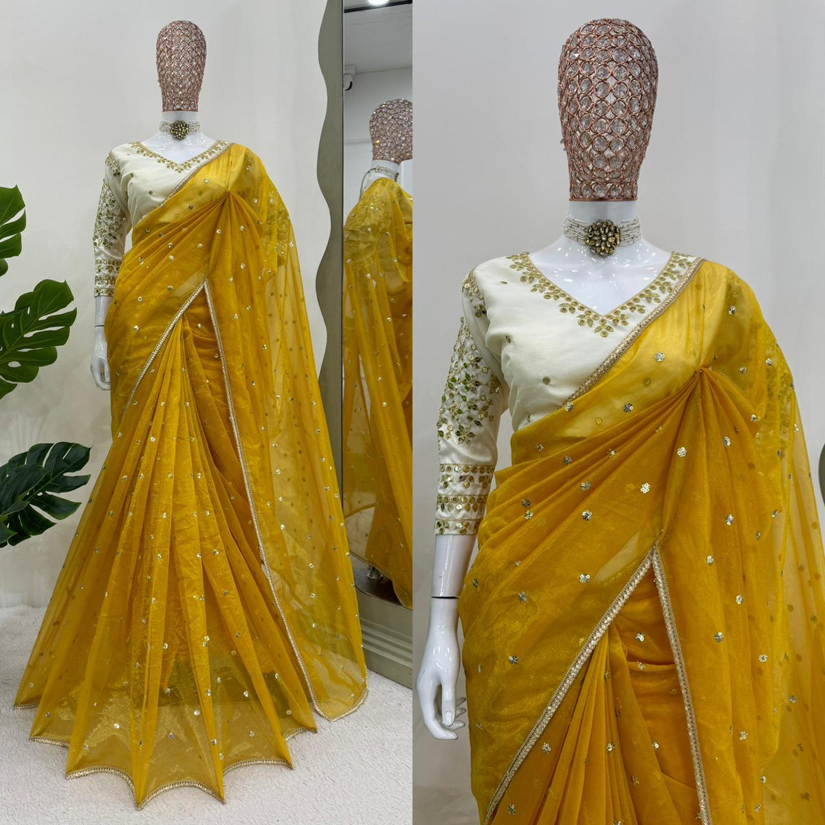 Ethereal Lace Glamour Heavy Twill Net Saree with Thread & Sequin Work & Designer Blouse