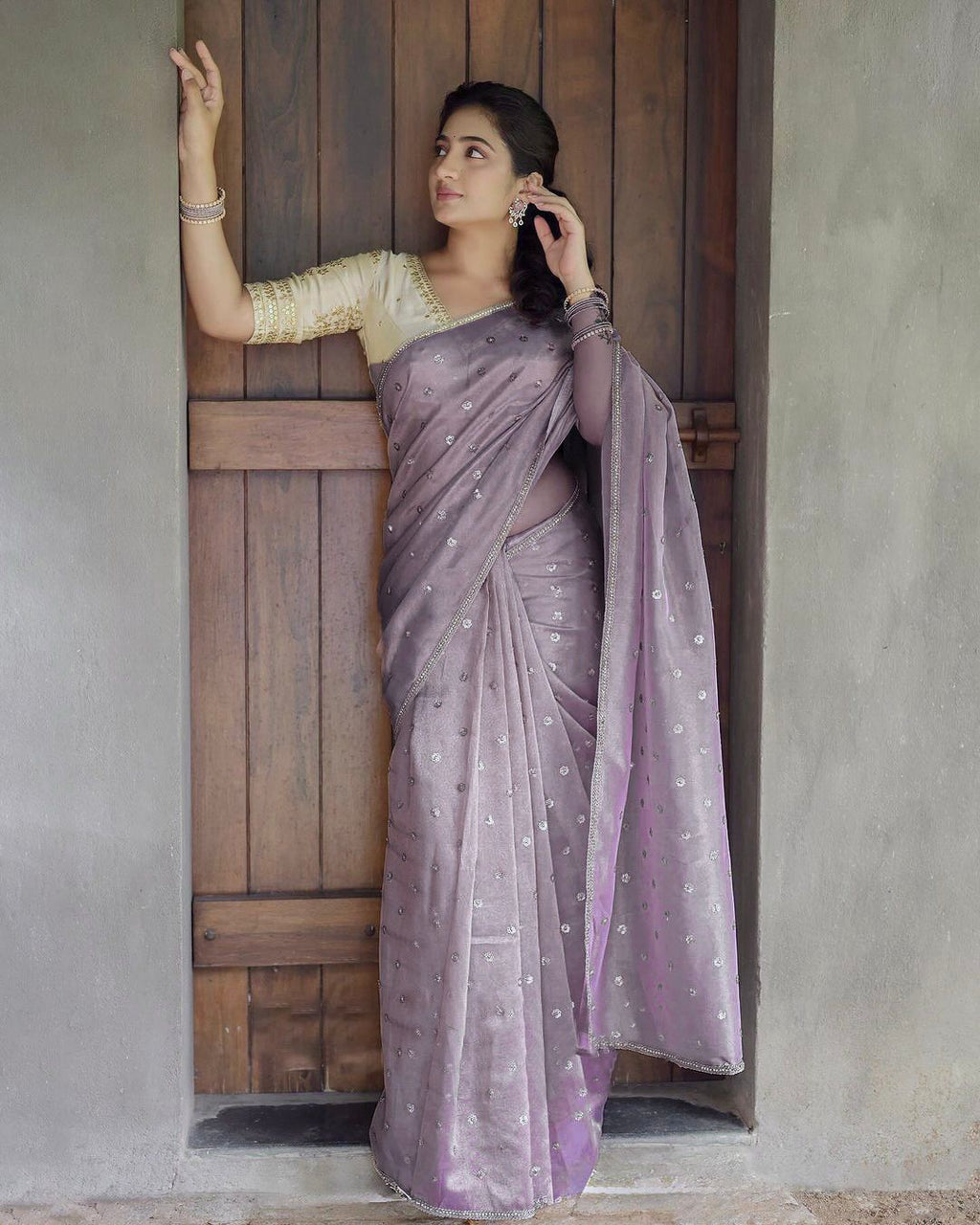 Ethereal Lace Glamour Heavy Twill Net Saree with Thread & Sequin Work & Designer Blouse
