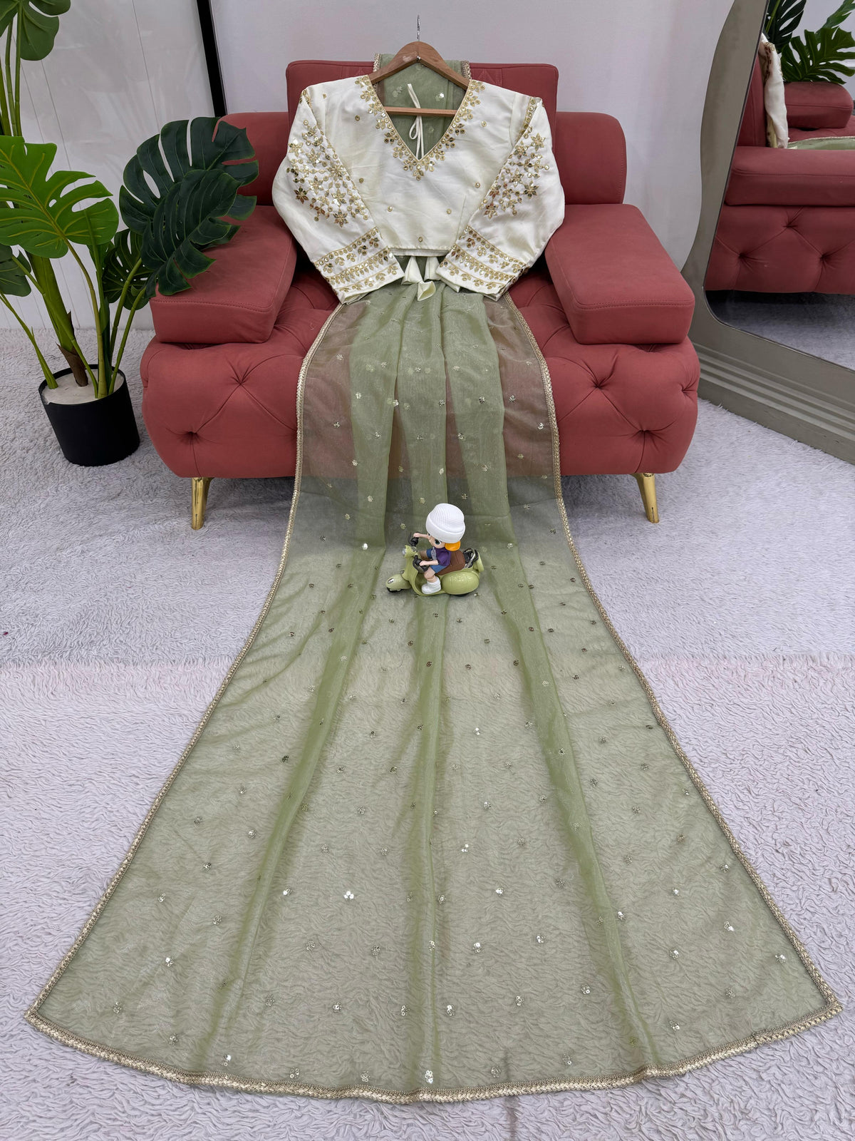 Ethereal Lace Glamour Heavy Twill Net Saree with Thread & Sequin Work & Designer Blouse